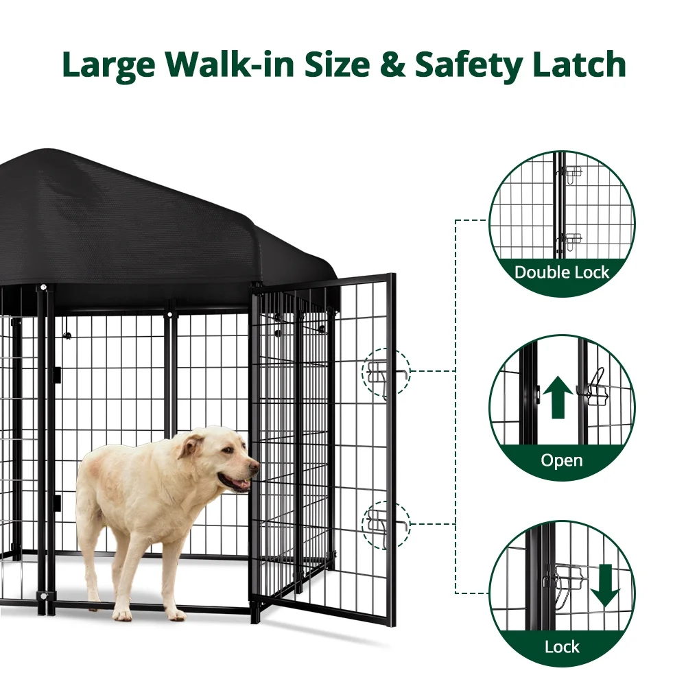 PawGiant Large Outdoor Dog Kennel, 4ft x 4.2ft x 4.5ft Fence with UV-Resistant Oxford Cloth Roof & Secure