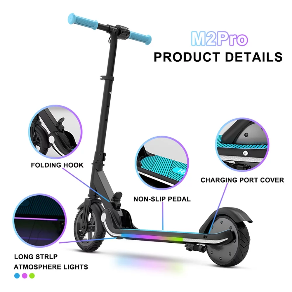 iYofe Kids Scooter for Boys Girls, Electric Scooter with 3-gear Adjustable Height, LED Digital Display and Lights, Two Wheels Fold Scooter Easy to Carry, Blue