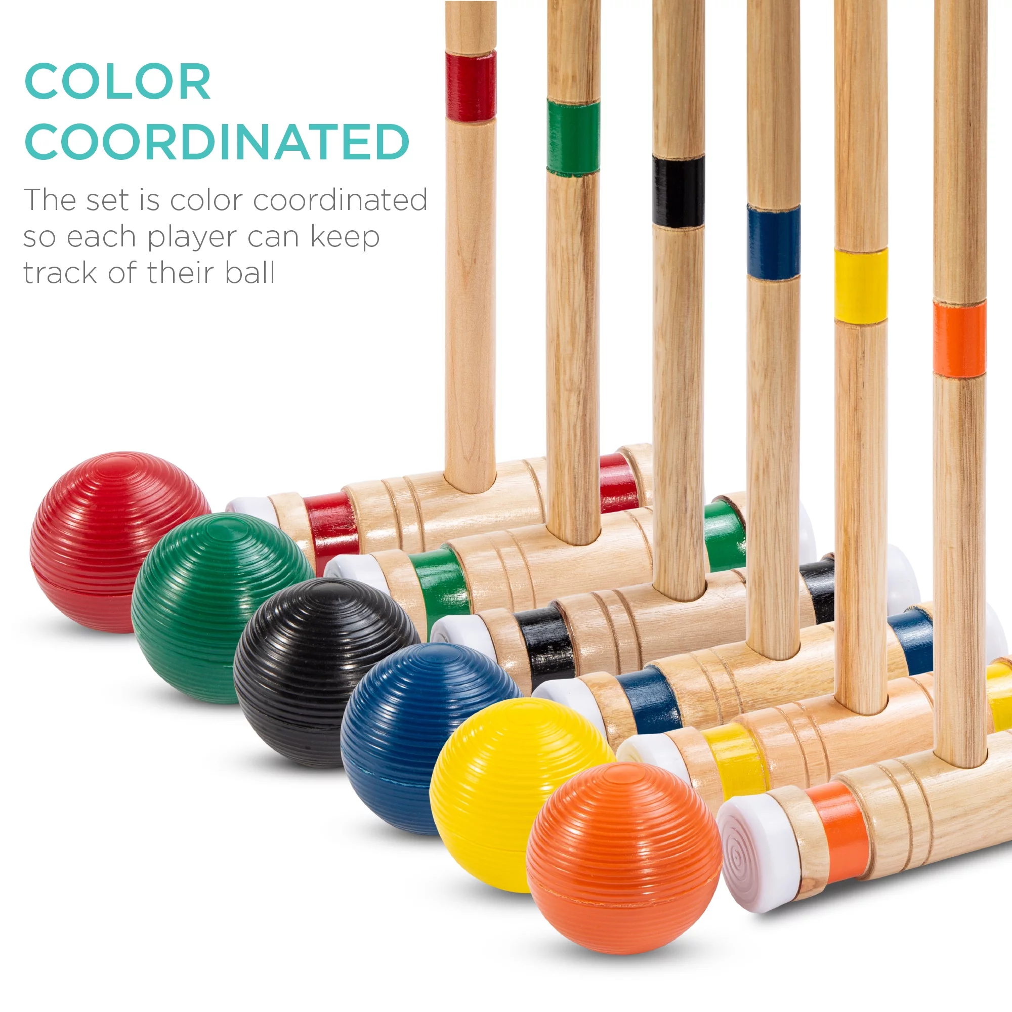 Best Choice Products 6-Player 32in Wood Croquet Set w/ 6 Mallets, 6 Balls, Wickets, Stakes, Carrying Bag – Multicolor