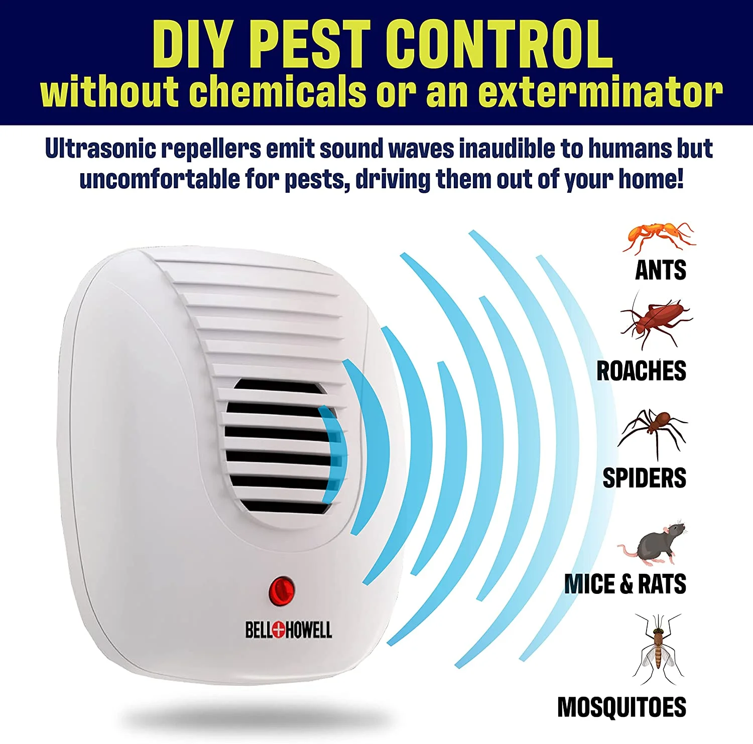 Bell+Howell Pest Repeller Ultrasonic Pest Repeller 4 Pcs Pest Repellent for Ants Rats Roaches Spiders and more