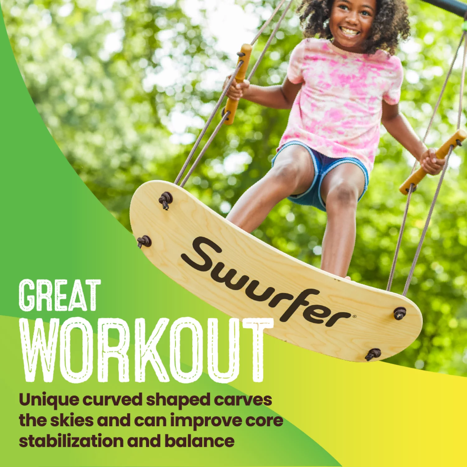 Swurfer The Original Stand up Surfing Swing, Wooden Outdoor Swing for Kids and Adults