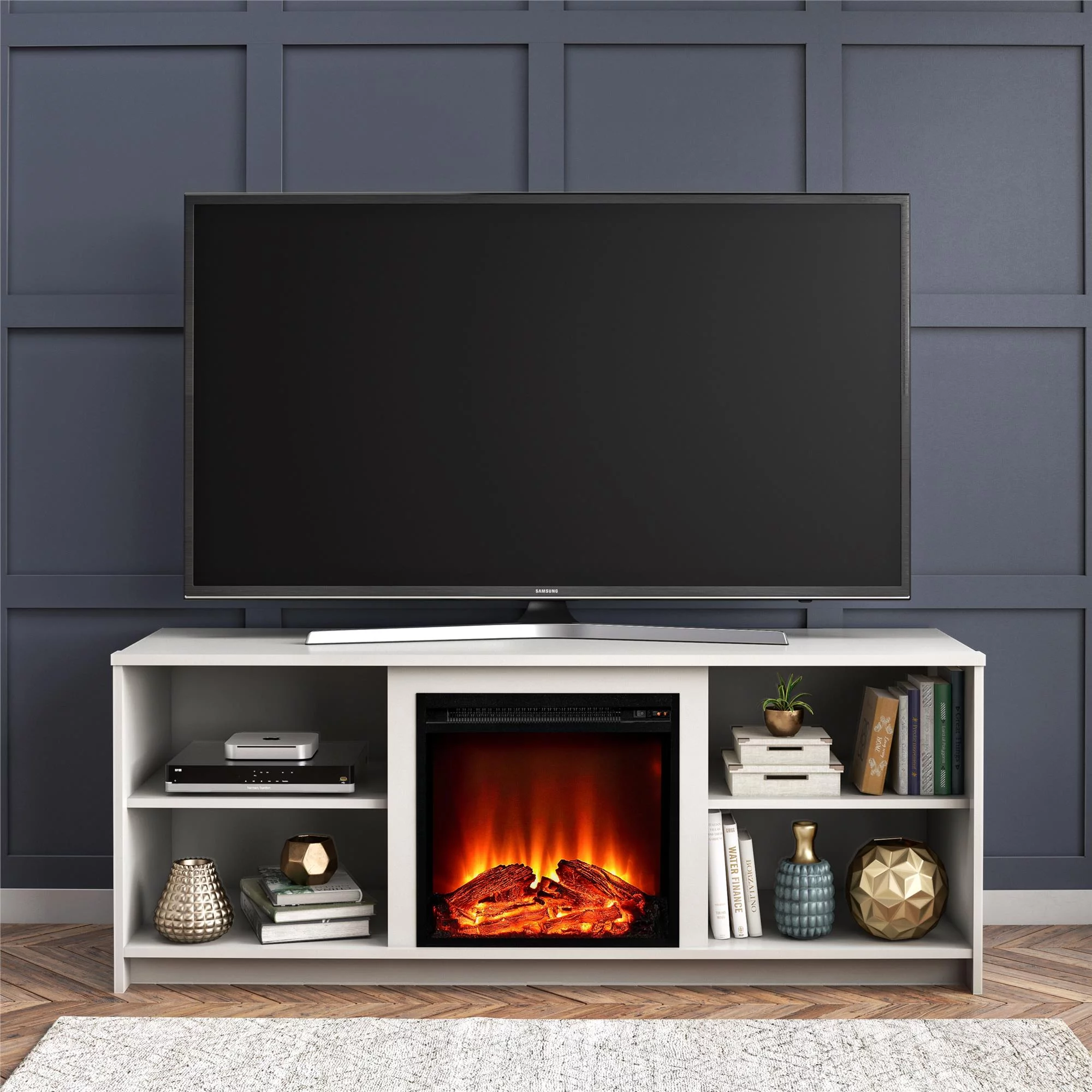 Mainstays Fireplace TV Stand for TVs up to 65″, Black Oak