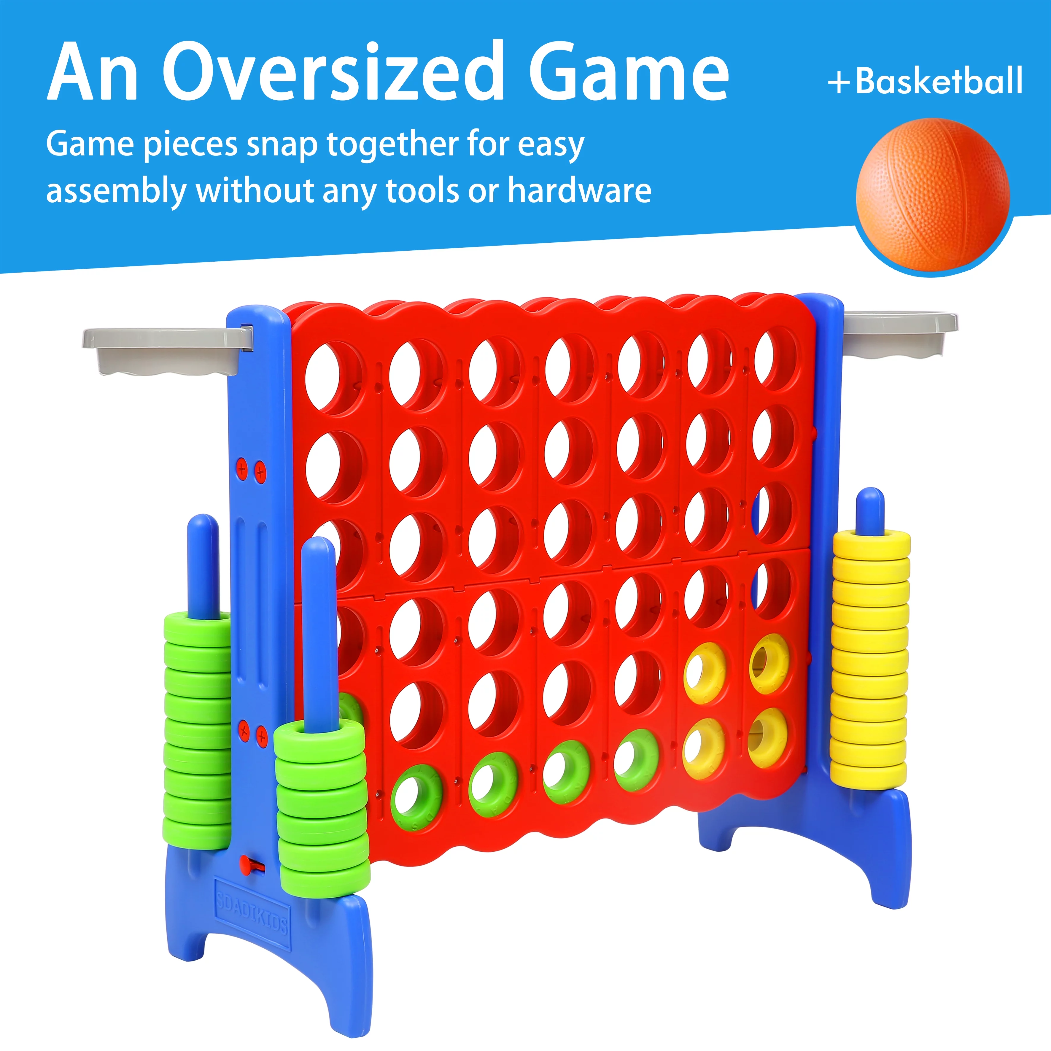 Giant 4 in a Row Game, Outdoor Floor Connect Game Basketball Activity , Kids Teens Adults Board Games, Grey/Red