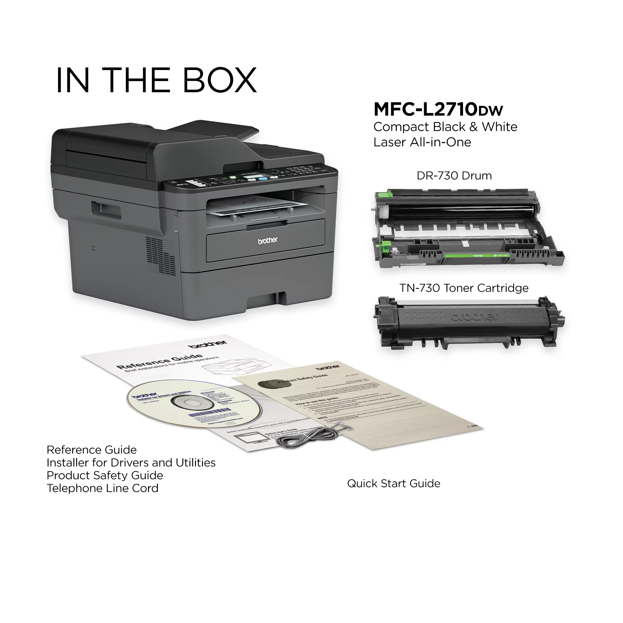 Brother MFC-L2710DW Monochrome Laser All-in-One Printer, Duplex Printing, Wireless Connectivity