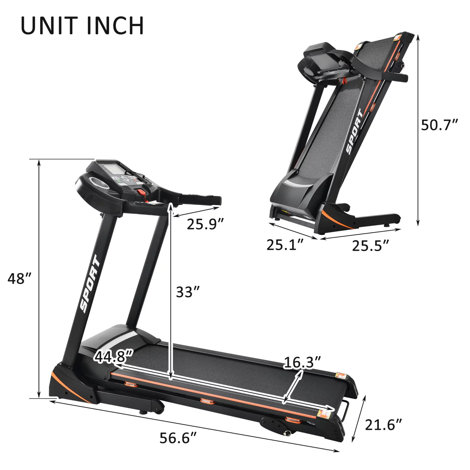 Folding 3.5 HP Treadmill 330 LB Capacity for Home, 15% Manual Incline Running Machine with & Strong Shock Absorption, Easy Assembly & Space Saver for Home Office Workout