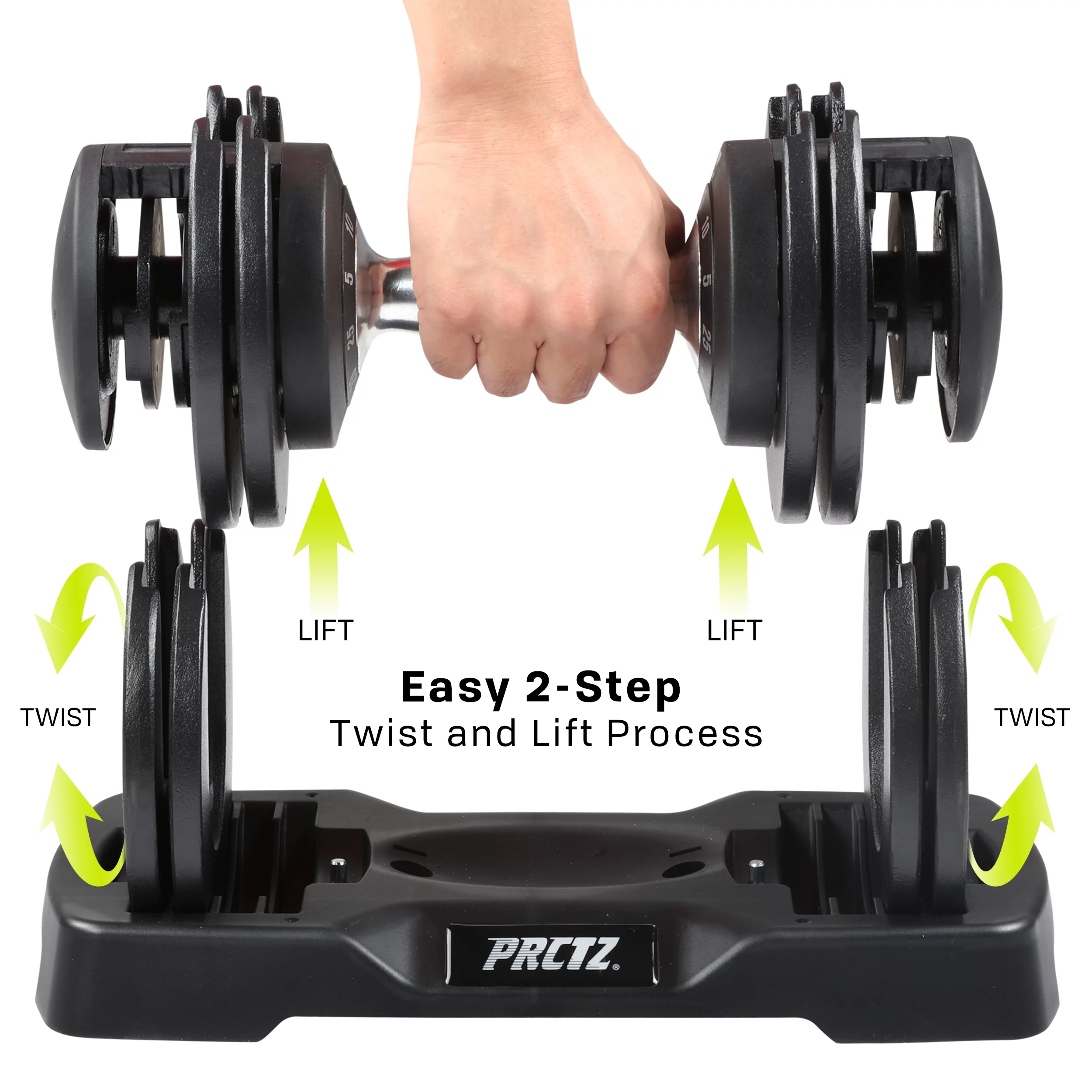 PRCTZ, 5-25lb Adjustable Dumbbell, Single , Available in 25lb & 55lb, Black