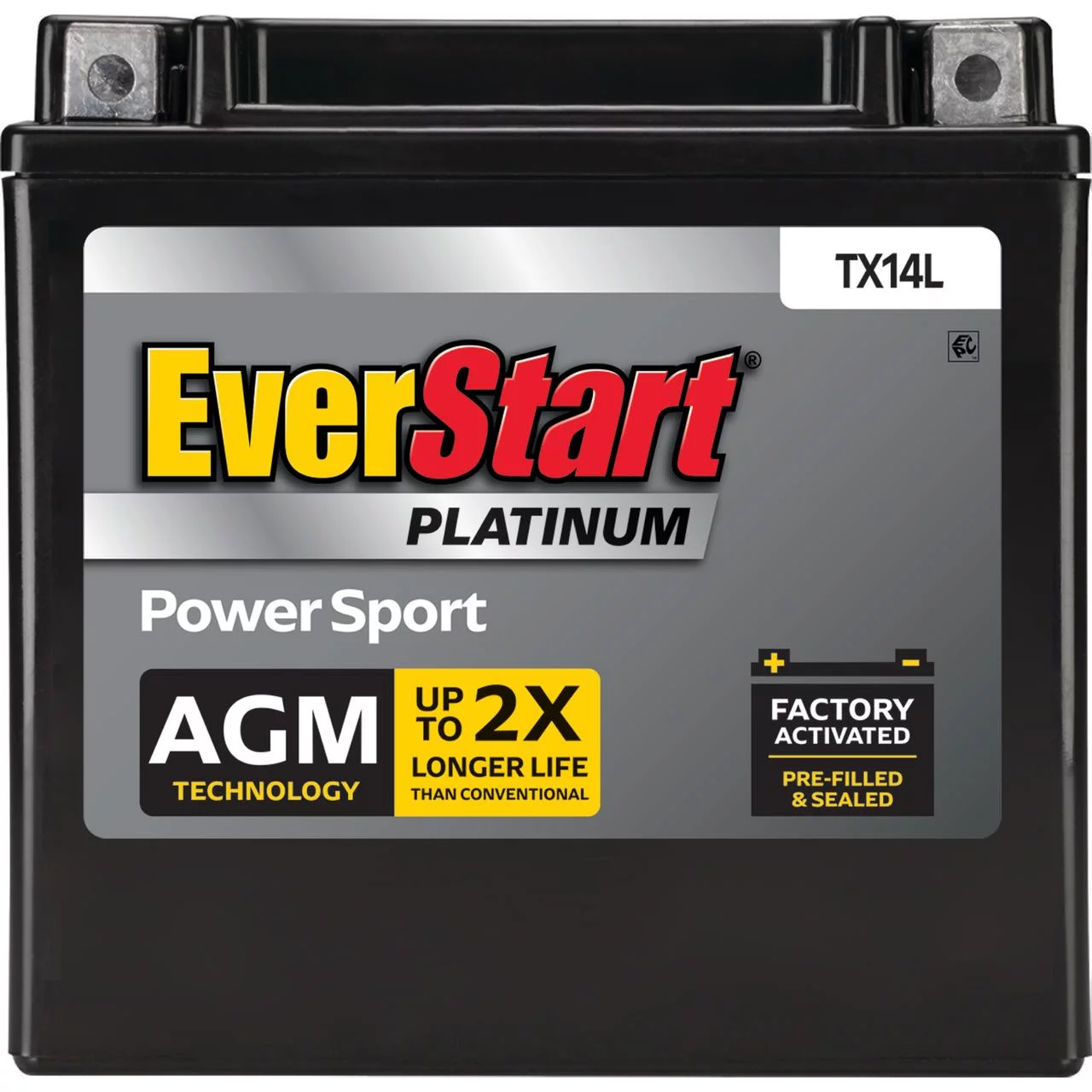 EverStart Premium BOXED AGM Power Sport Battery, Group Size TX14L 12 Volt, 200 CCA