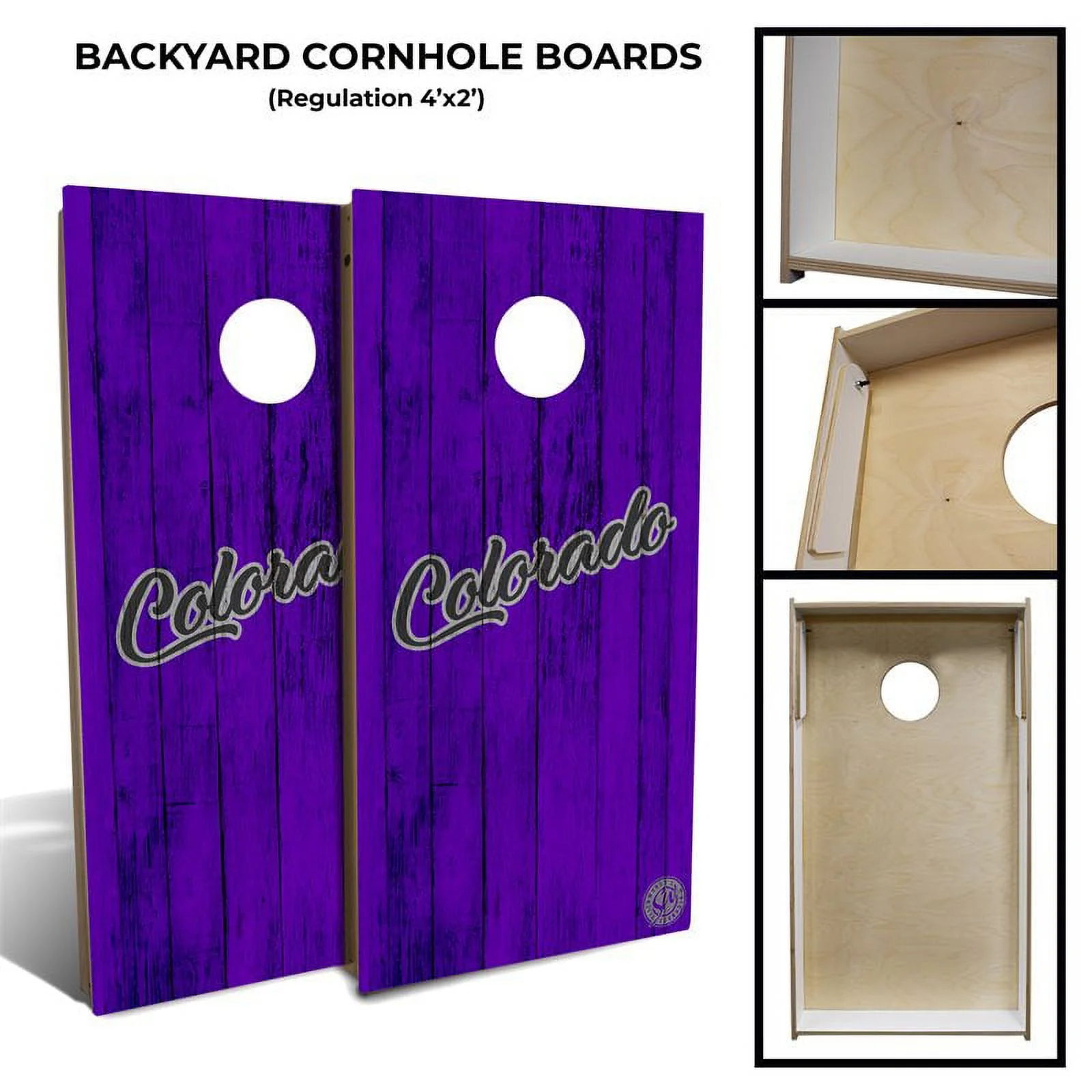 Slick Woody’s Backyard Colorado Baseball Cornhole Board Set in Purple (8 Bags)