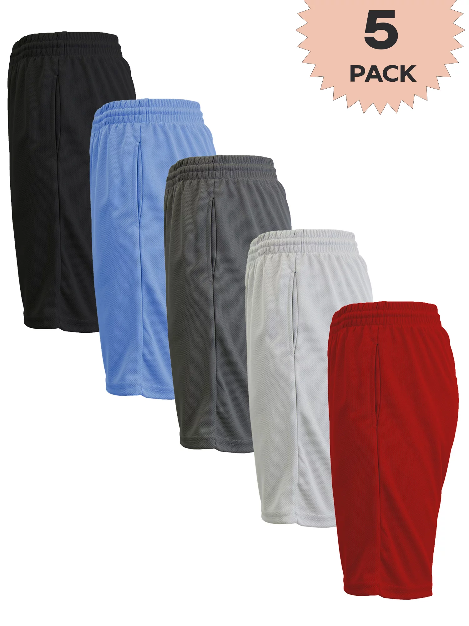 Men’s 5-Pack Lightweight Breathable Moisture Wicking Mesh Shorts