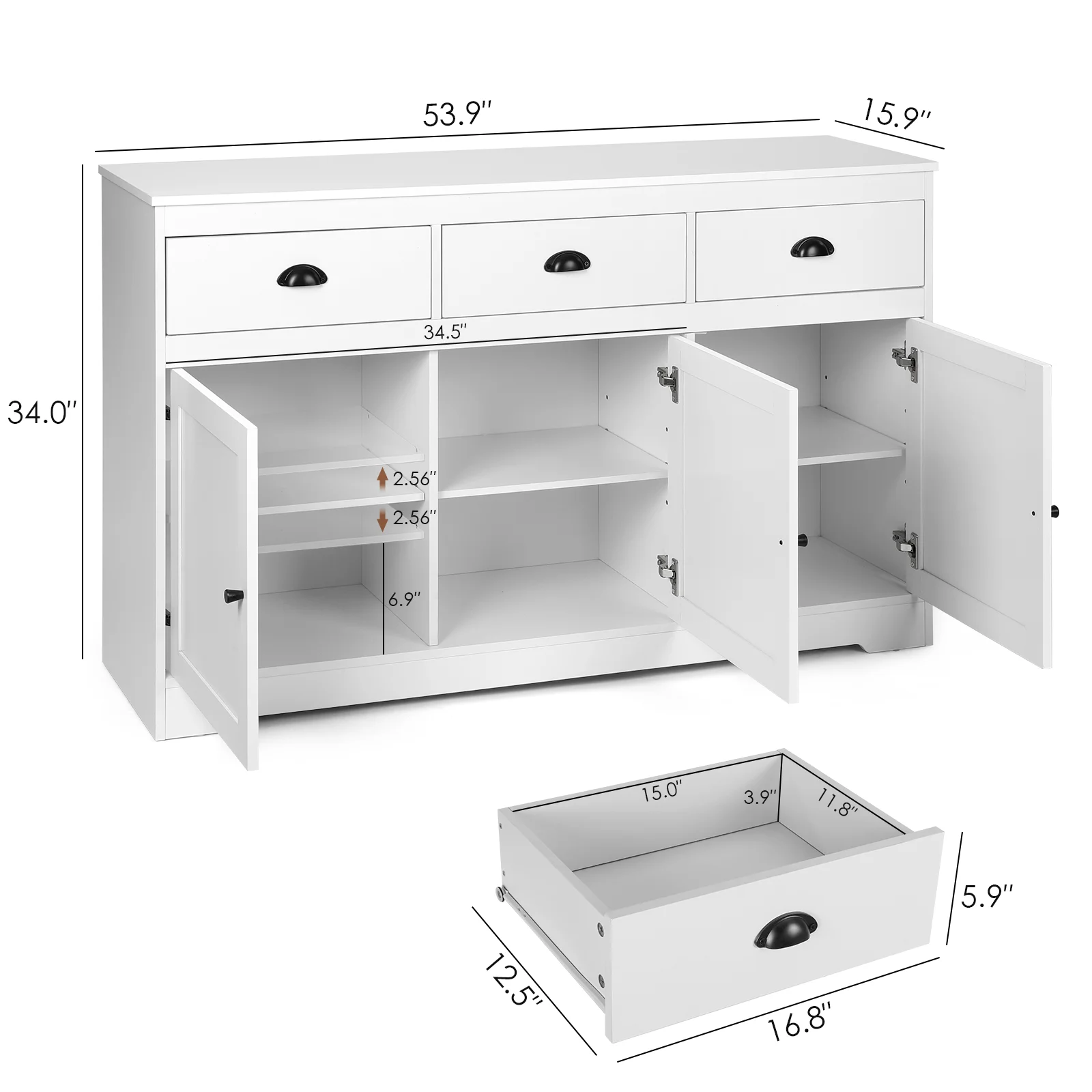 Richya 53.54” Sideboards and buffets with drawers, White Buffet Coffee Bar Wine Cabinet for Home, Living Room