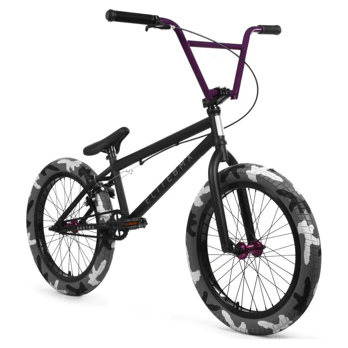 Elite BMX Destro 20 In. Bike, Black Camo and Purple