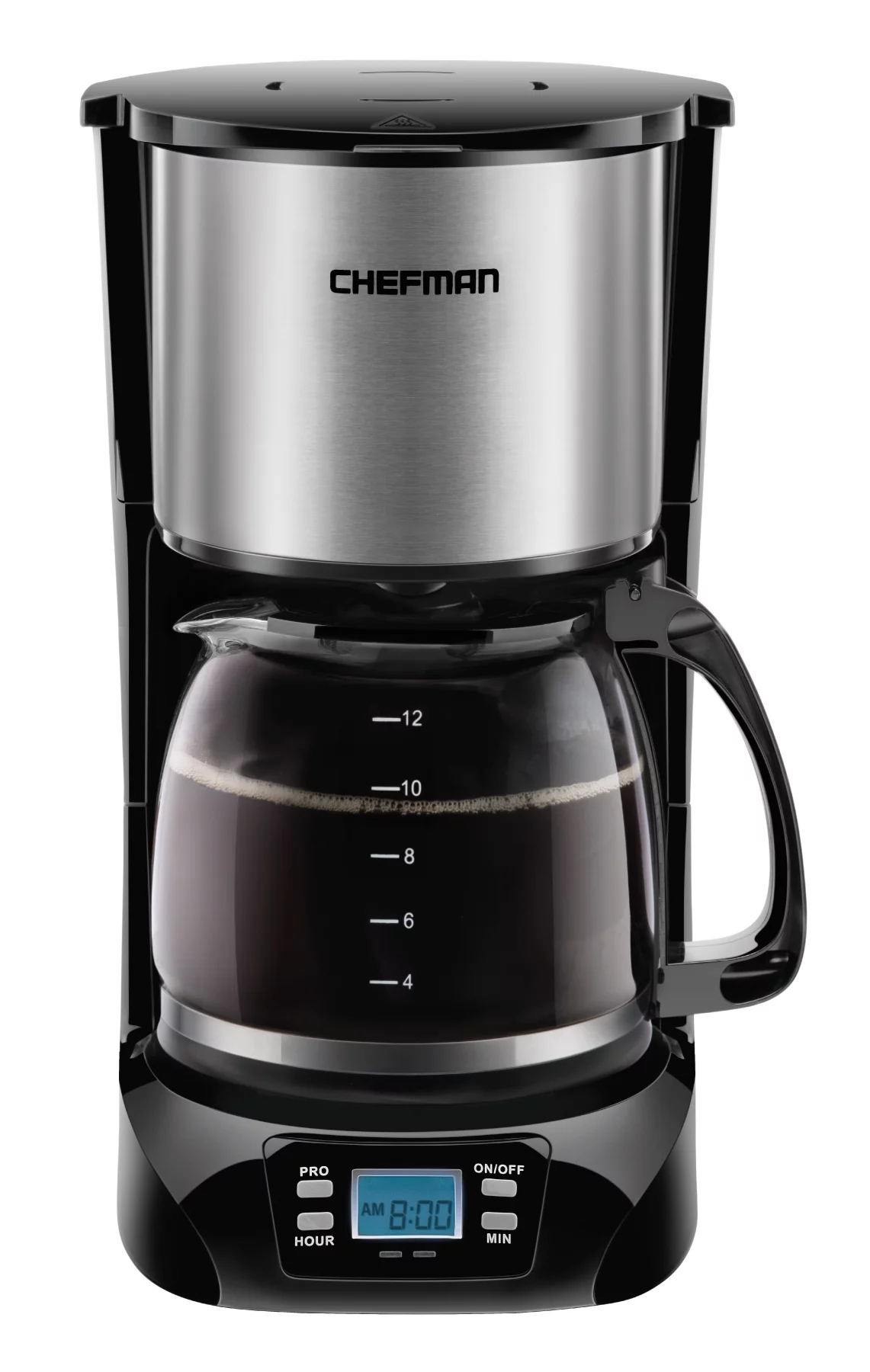 Chefman 12-Cup Programmable Coffee Maker, Round Stainless Steel