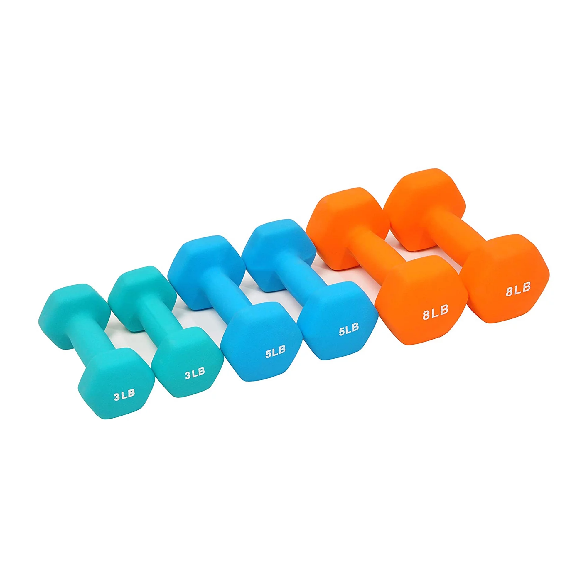 BalanceFrom Fitness Neoprene Coated Dumbbell Set w/ Stand, 3, 5, and 8Lbs