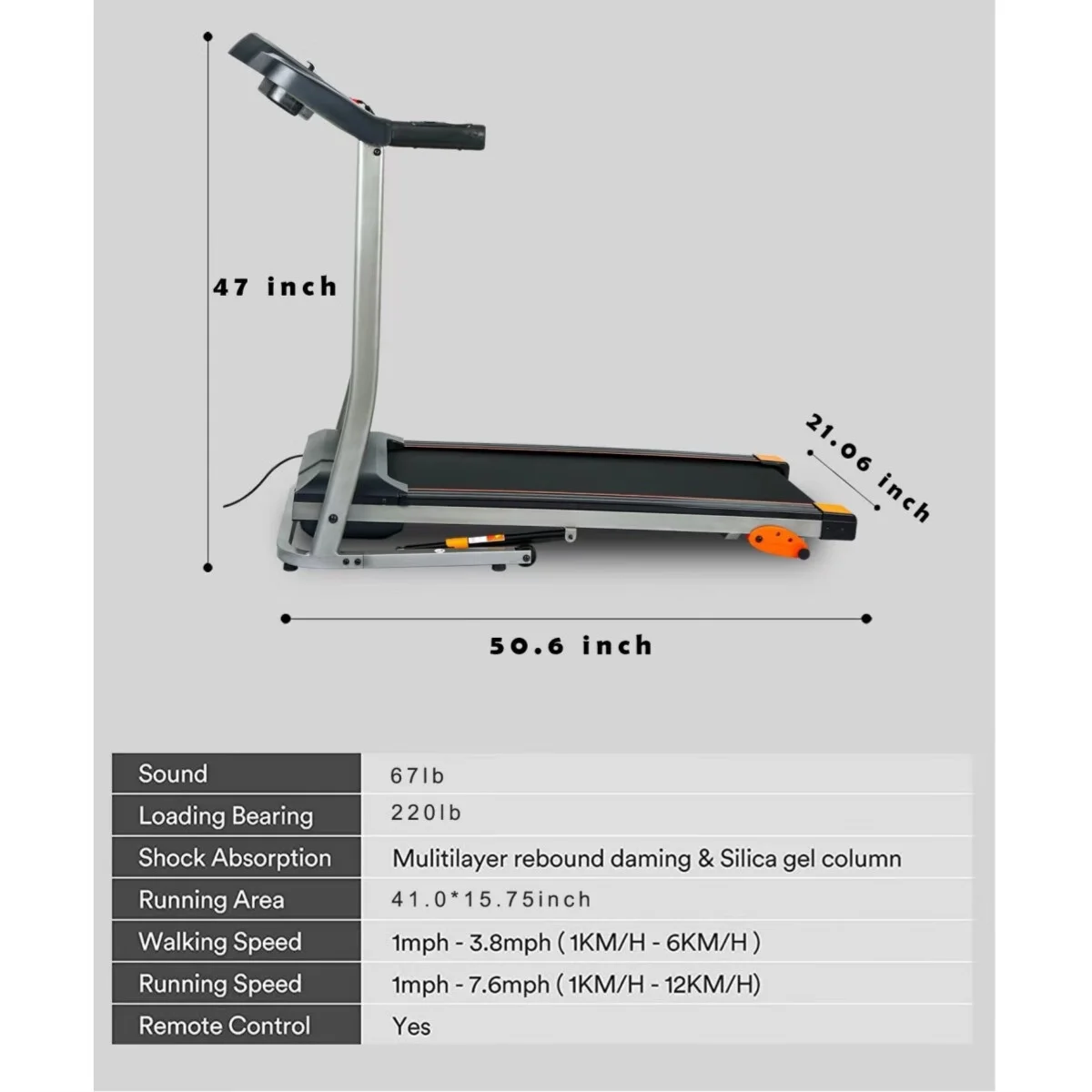 Folding Treadmill with 4 Incline Levels and 12 Preset or Adjustable Programs, 2.5HP 12KM/H Foldable Treadmill with LCD