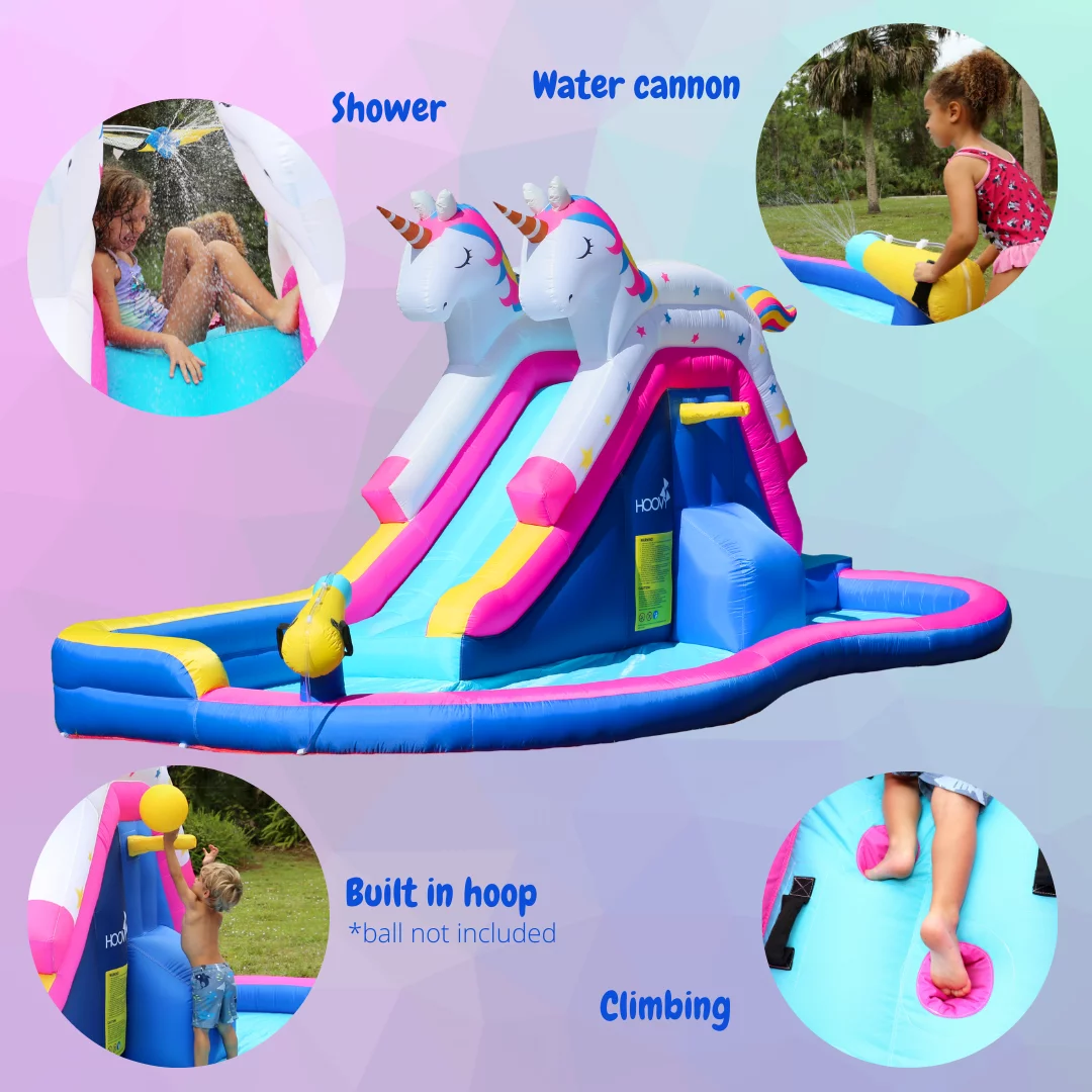 Unicorn Slide with Pool | Giant Inflatable Slide with Side Pool | Unicorn Slide with Pool| Heavy Duty High Quality | Easy to Set Up | Included Air Pump and Carry Bag