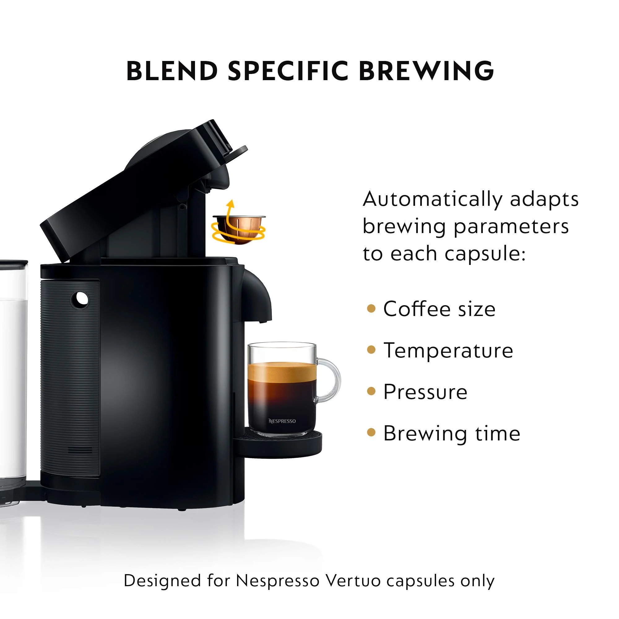 Nespresso VertuoPlus Coffee and Espresso Machine by De’Longhi with Milk Frother, 14 ounces, Ink Black