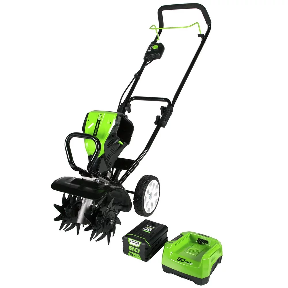 Greenworks Pro 80V 10-Inch Tiller, 2Ah Battery Included, Black And Green 2800302VT