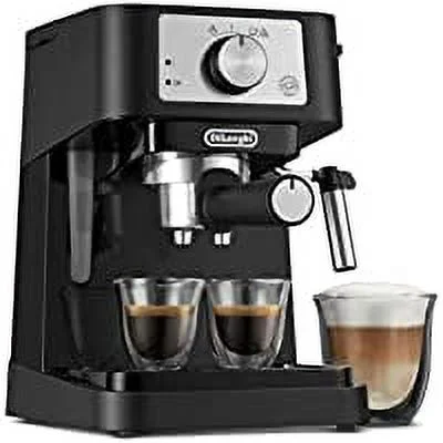 De’Longhi Stilosa Manual Espresso Machine, Latte & Cappuccino Maker, 15 Bar Pump Pressure + Manual Milk Frother Steam Wand, Black / Stainless, EC260BK