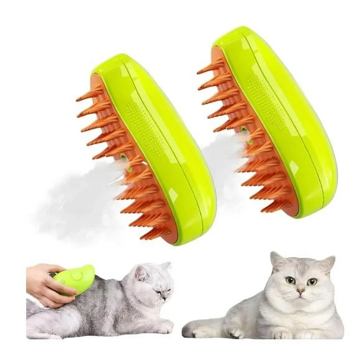 2024New 3 In1 Cat Steamy Brush, Steamy Cat Brush, Self Cleaning Steam Cat Brush, Cat Steamer Brush for Massage, Cat Hair Brush for Removing and Loosse Hair (1Green)