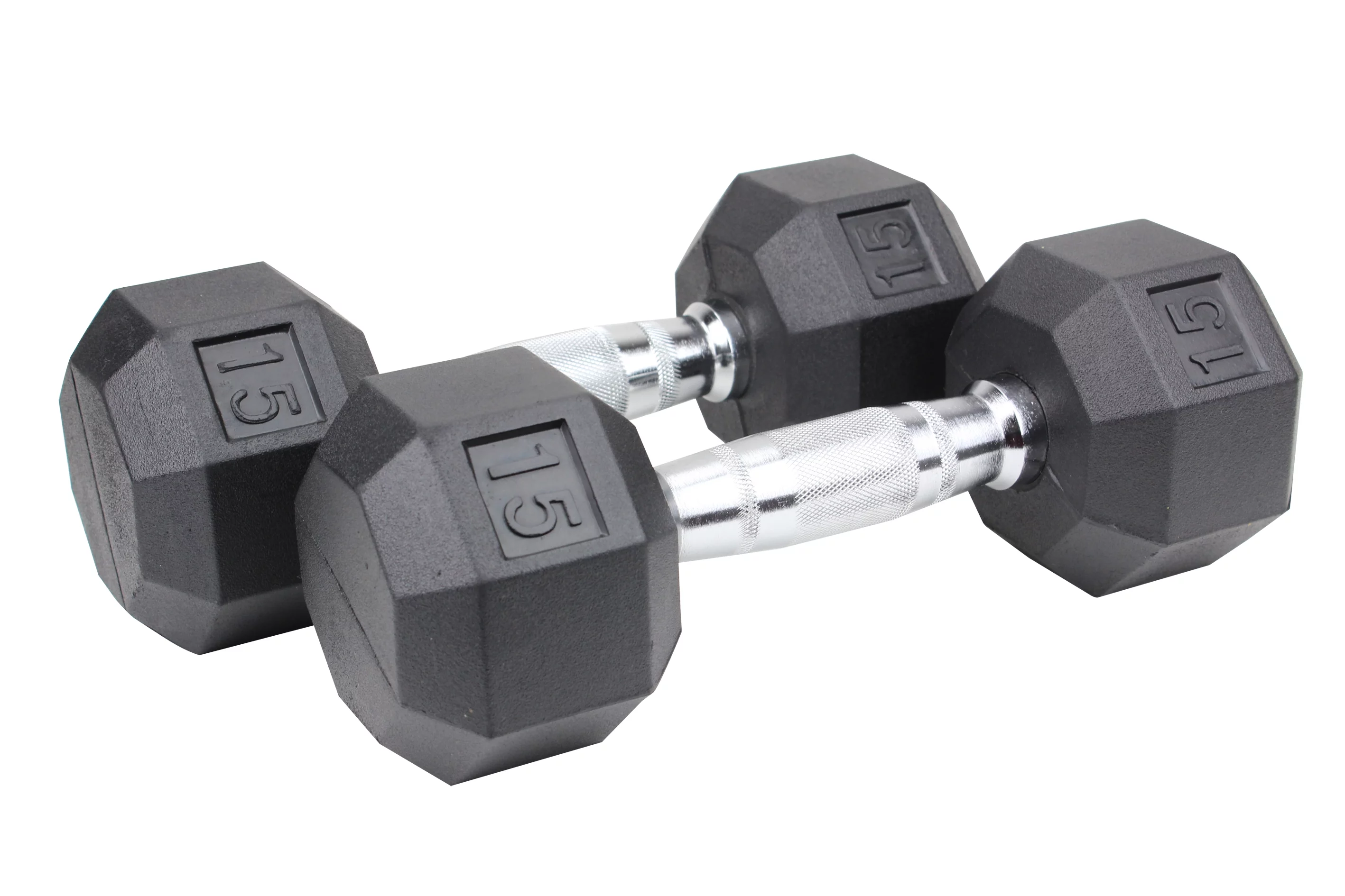 XPRT Fitness Rubber Coated Hex Dumbbells With Chrome and Textured Handle – 30 lb Single