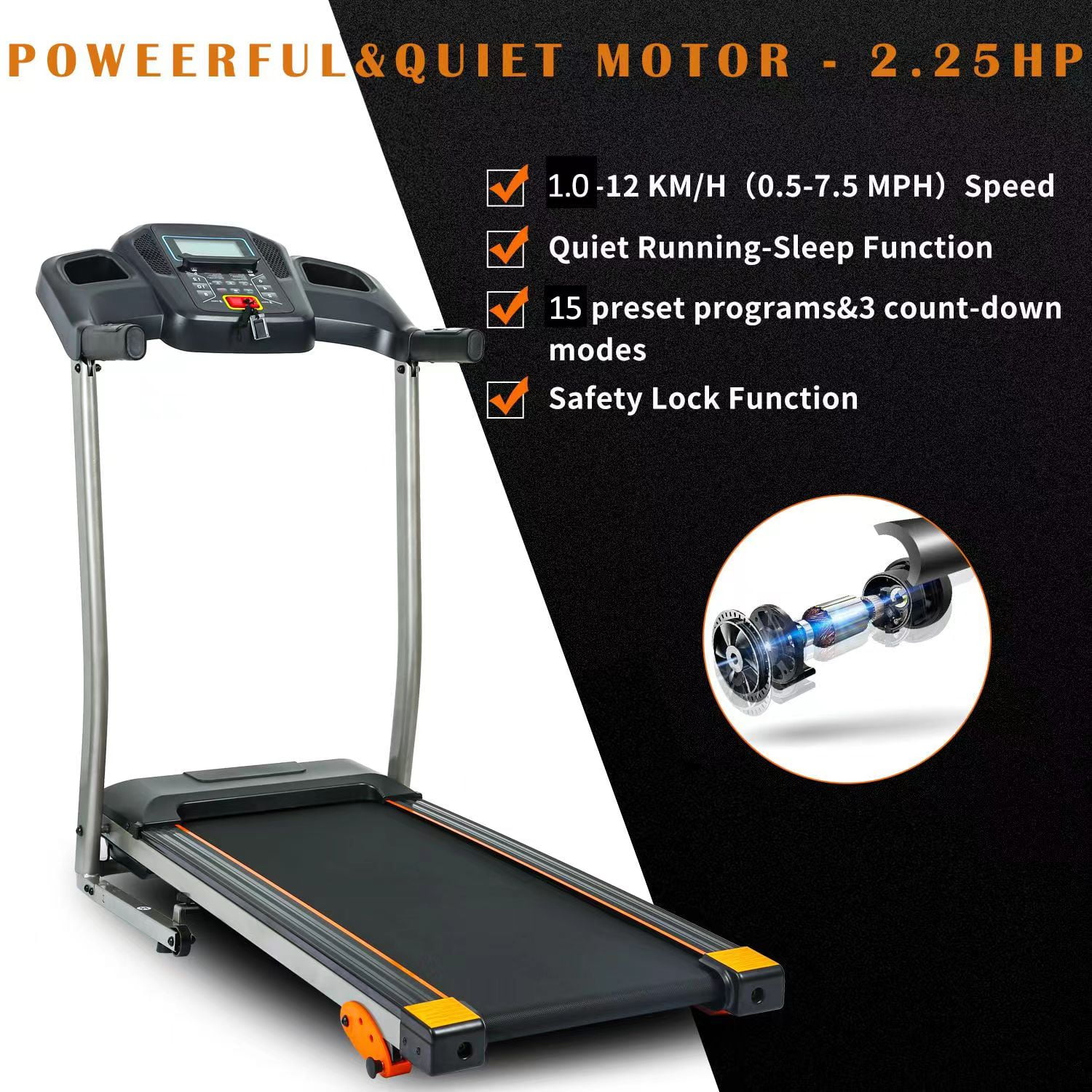 Zechuan Treadmill with Incline and 220lb Capacity, 2.5 Hp. Folding Treadmill for Home with 3 Level Incline