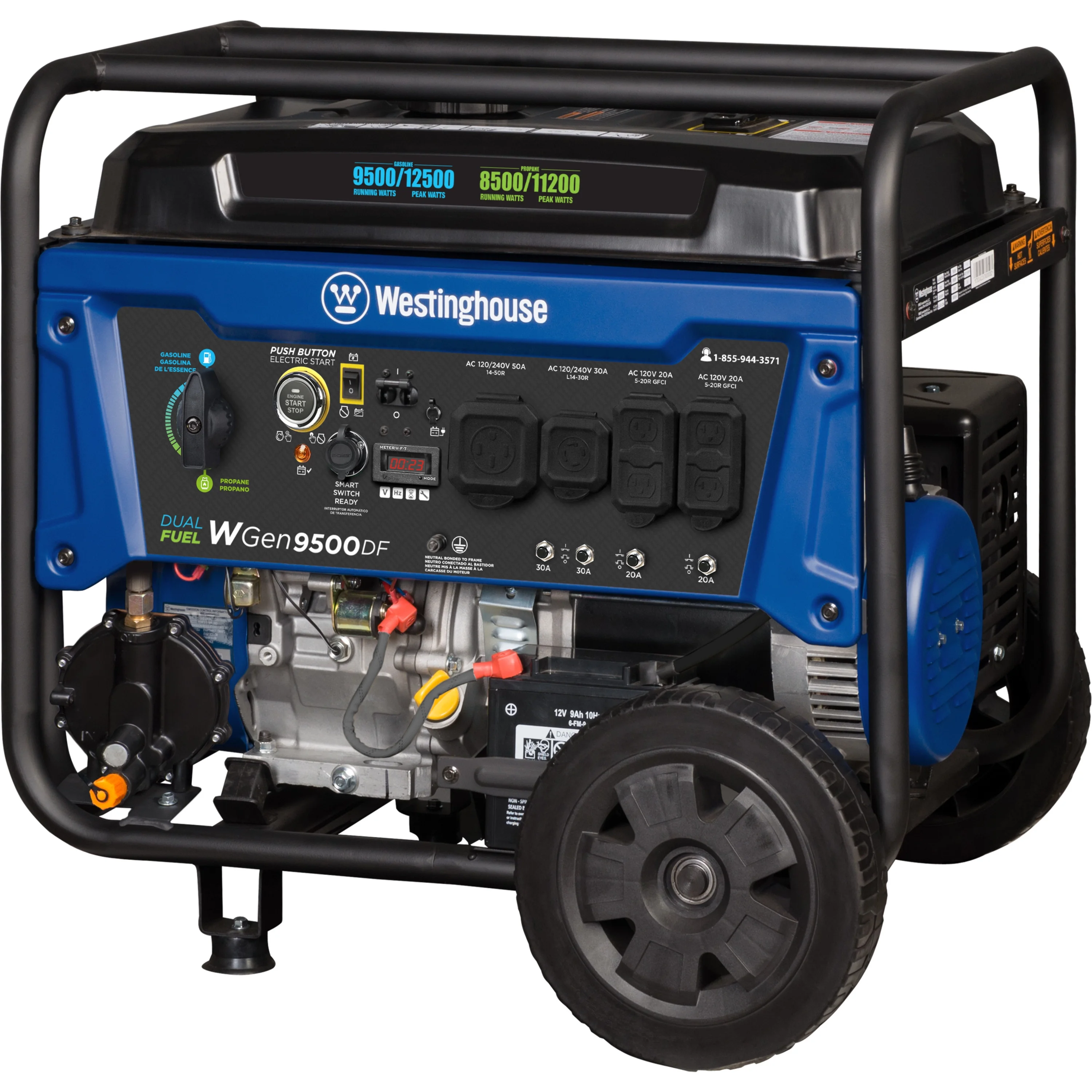 Westinghouse 12,500 Peak Watt Dual Fuel Portable Generator, Electric Start, Transfer Switch Ready