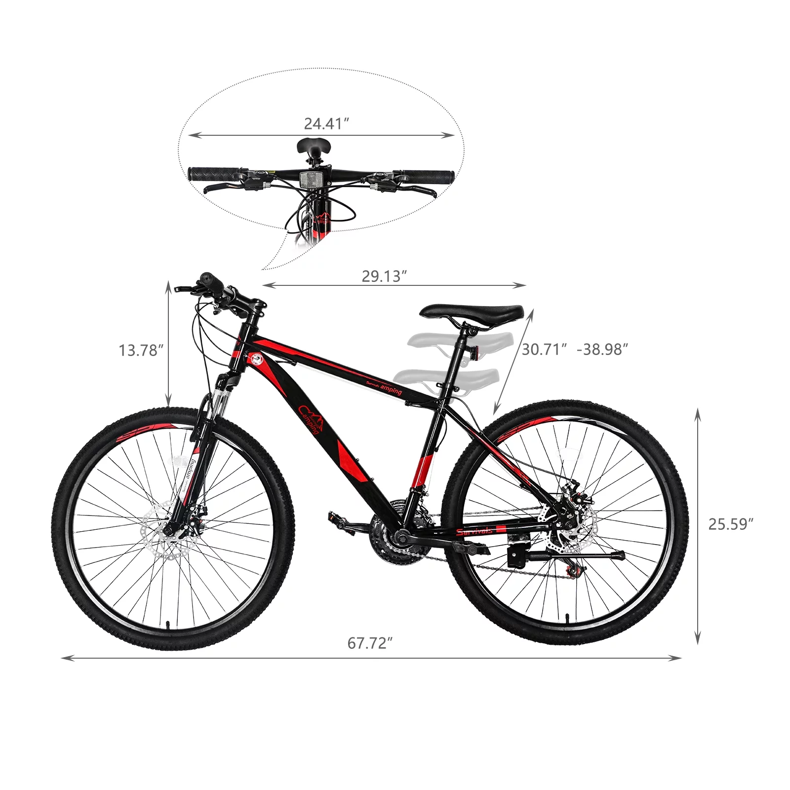 Campingsurvivals Mountain Bike, with 21 Speeds, 26-inch Wheels & Disc Brakes, Black/Red