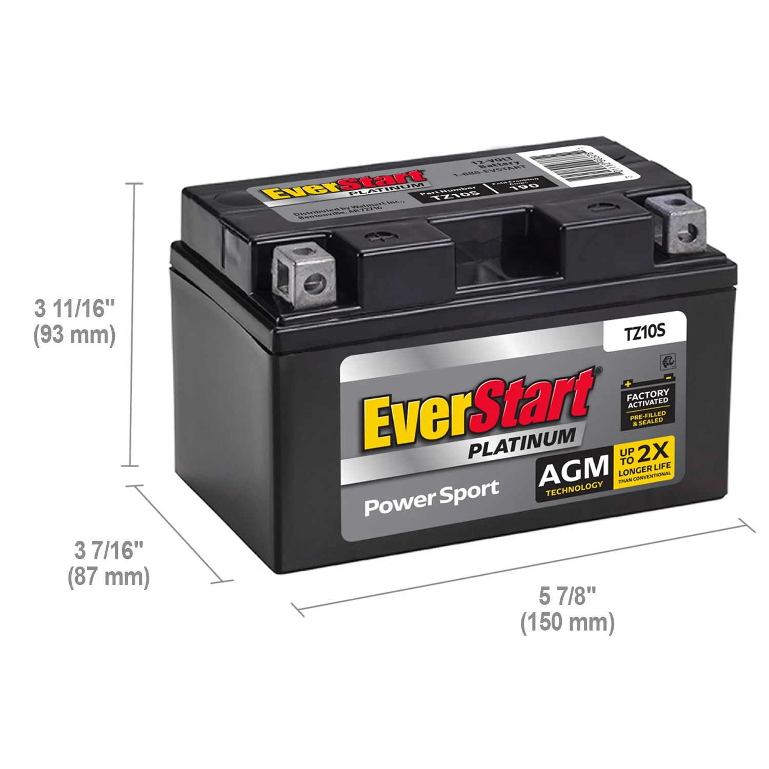 EverStart Premium BOXED AGM Power Sport Battery, Group Size TX10S 12 Volt 190 CCA