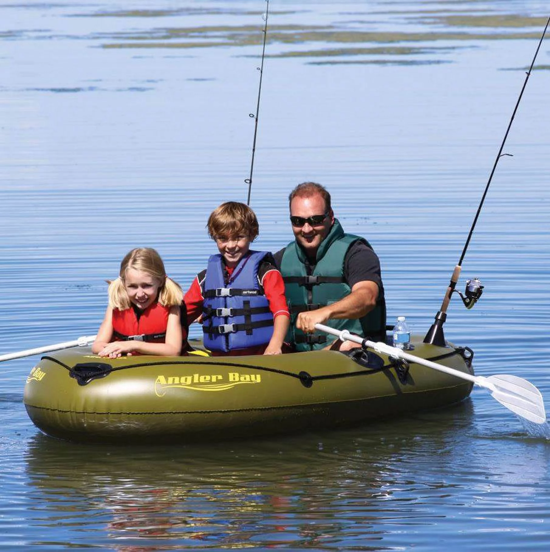 Airhead Angler Bay 6 Person Inflatable Fishing Boat Raft Float, Green