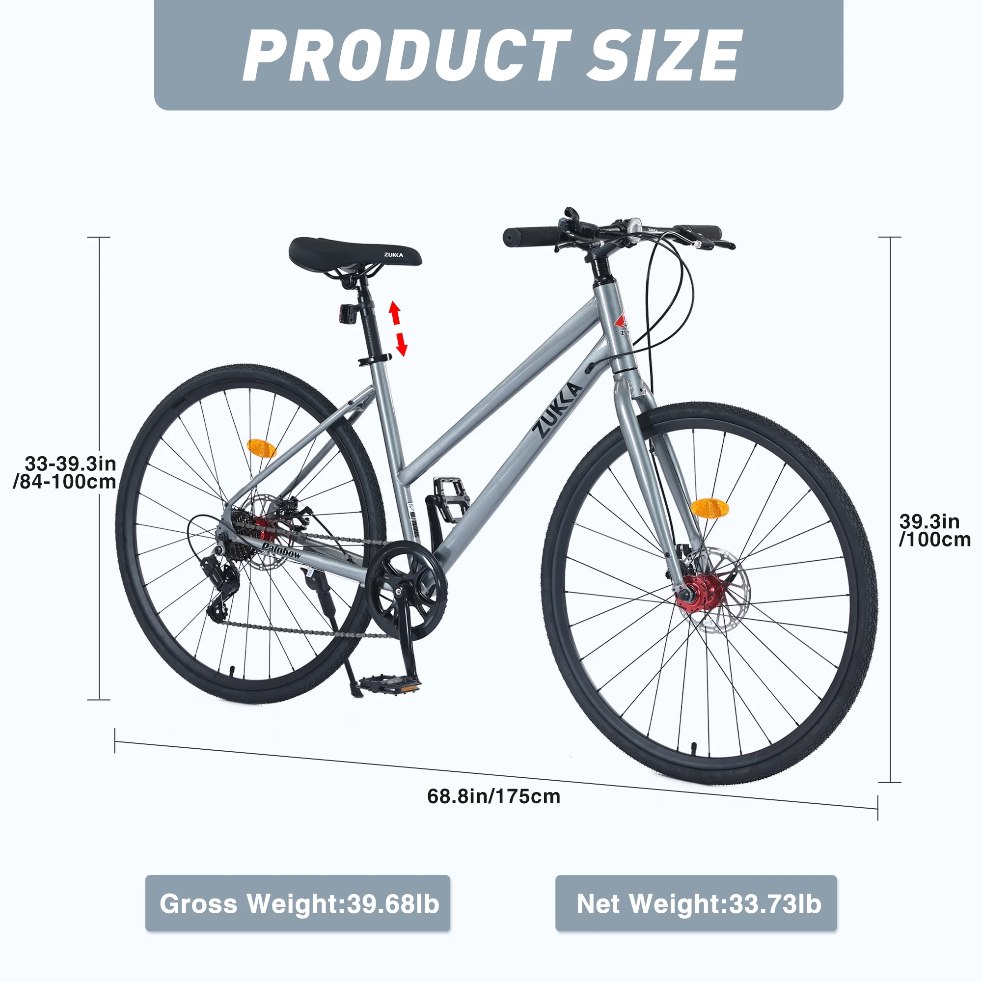 Zukka Hybrid Bicycle Road Bike for Women Girl Aluminum Alloy 700C 7 Speed Light Blue City Bike