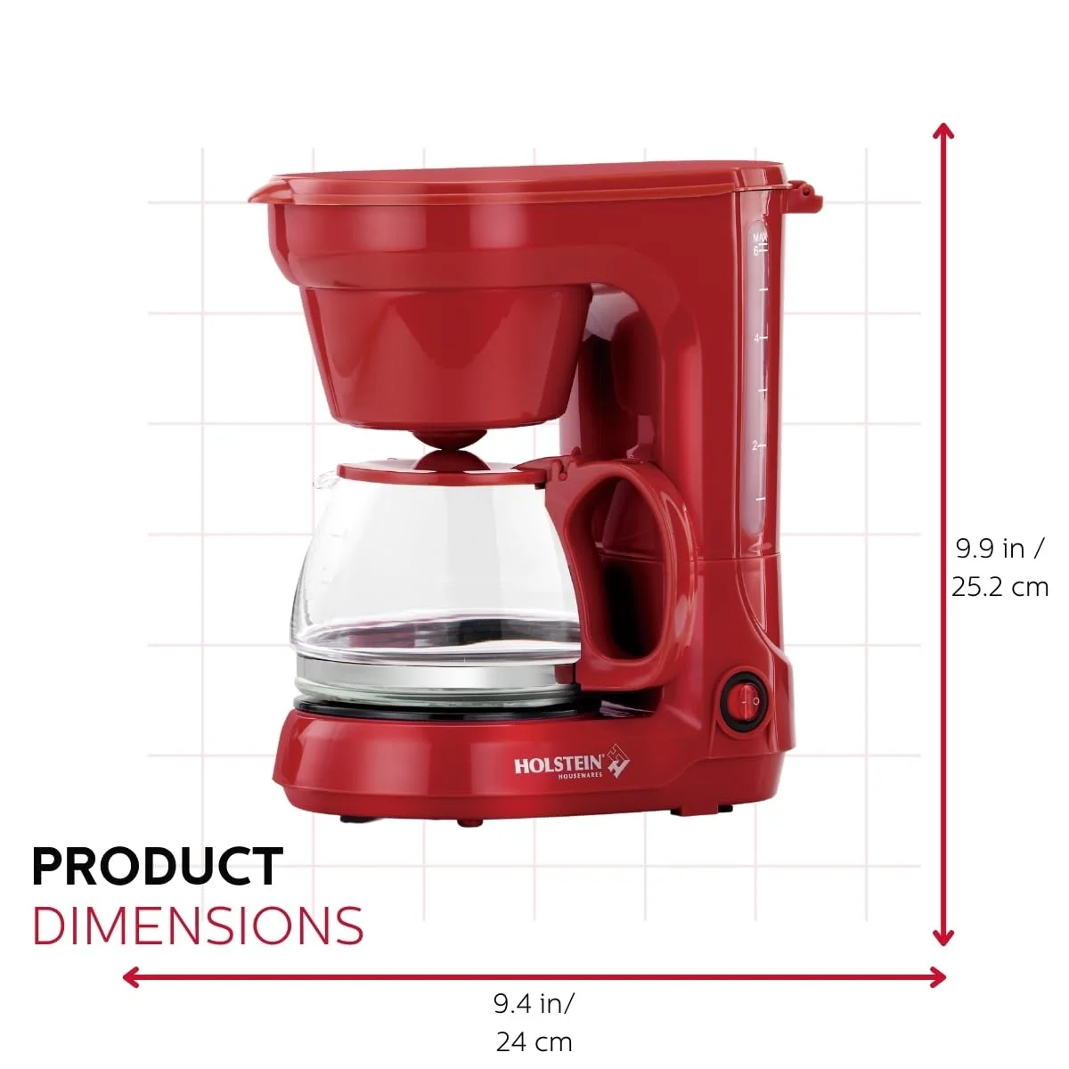 Holstein Housewares 5-CUP Coffee Maker – Space-Saving Design, Auto Pause and Serve, and Removable Filter Basket for Fresh and Rich-Tasting Coffee – RED