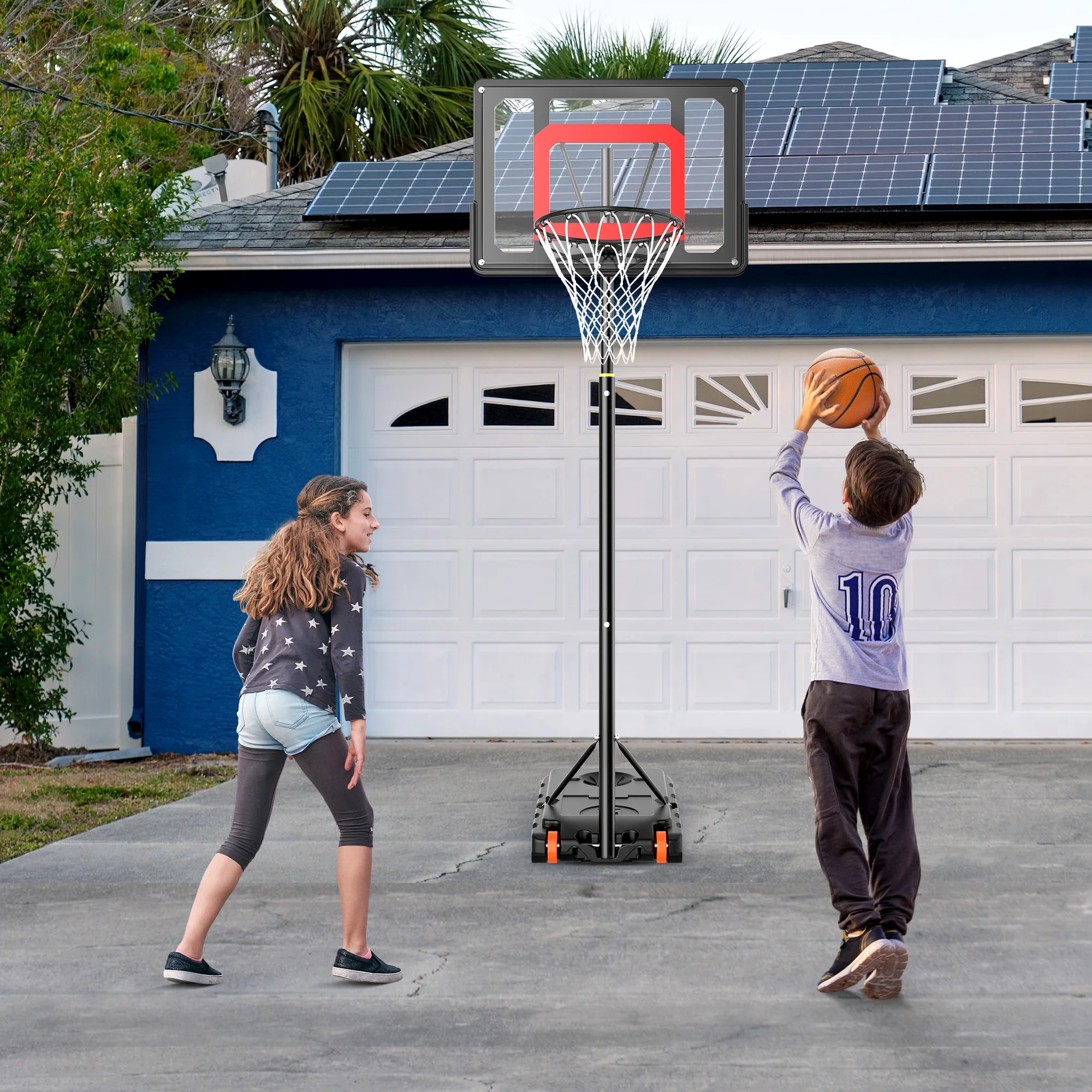 iFanze Basketball Hoop with 5ft-7ft Height Adjustable , Portable Basketball Goal System with 33″ Shatterproof Backboard Base and Wheels for Kids, Indoor Outdoor, Black