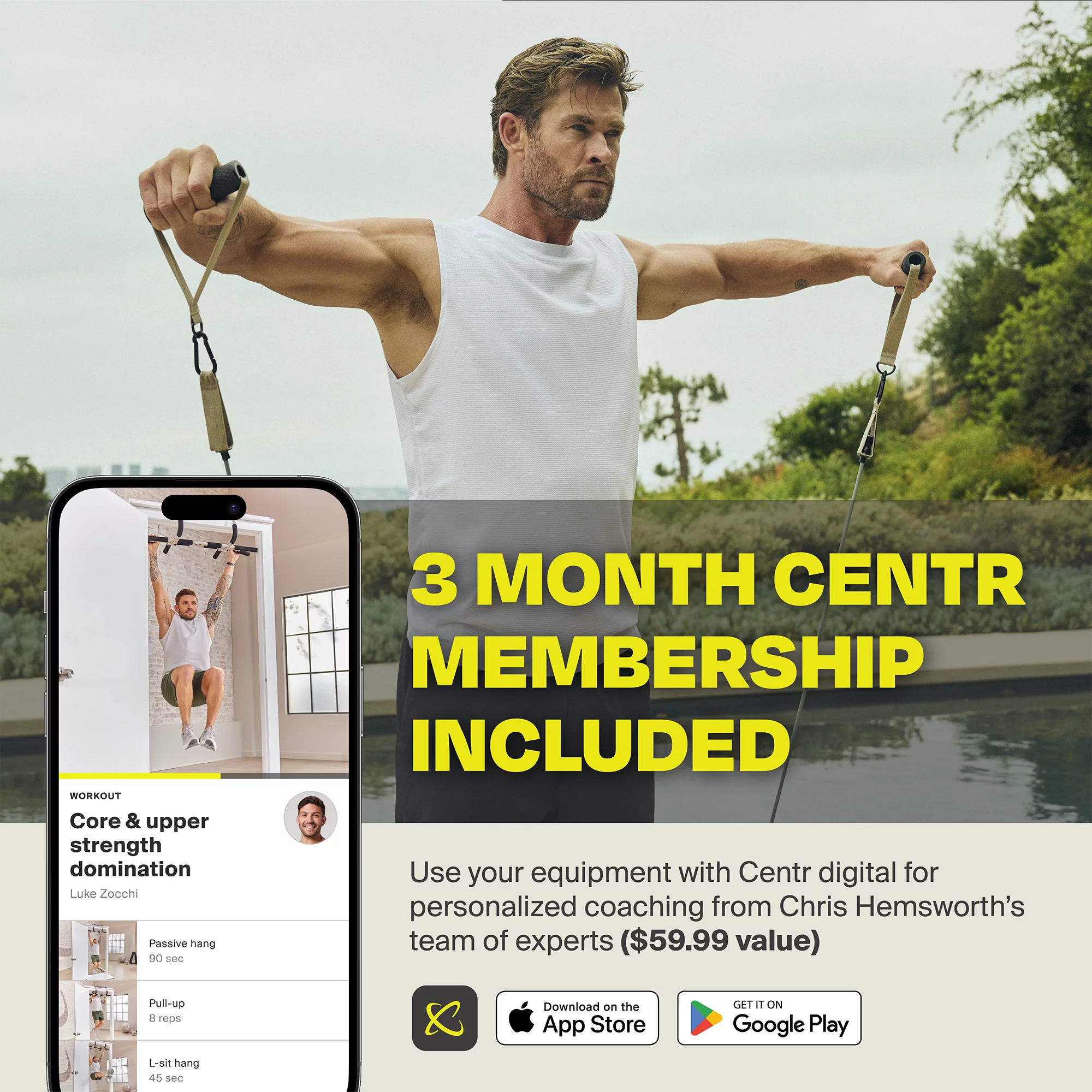 Centr By Chris Hemsworth Multi-Functional Pull up Bar for Total Body Home Workouts + 3-Month Membership