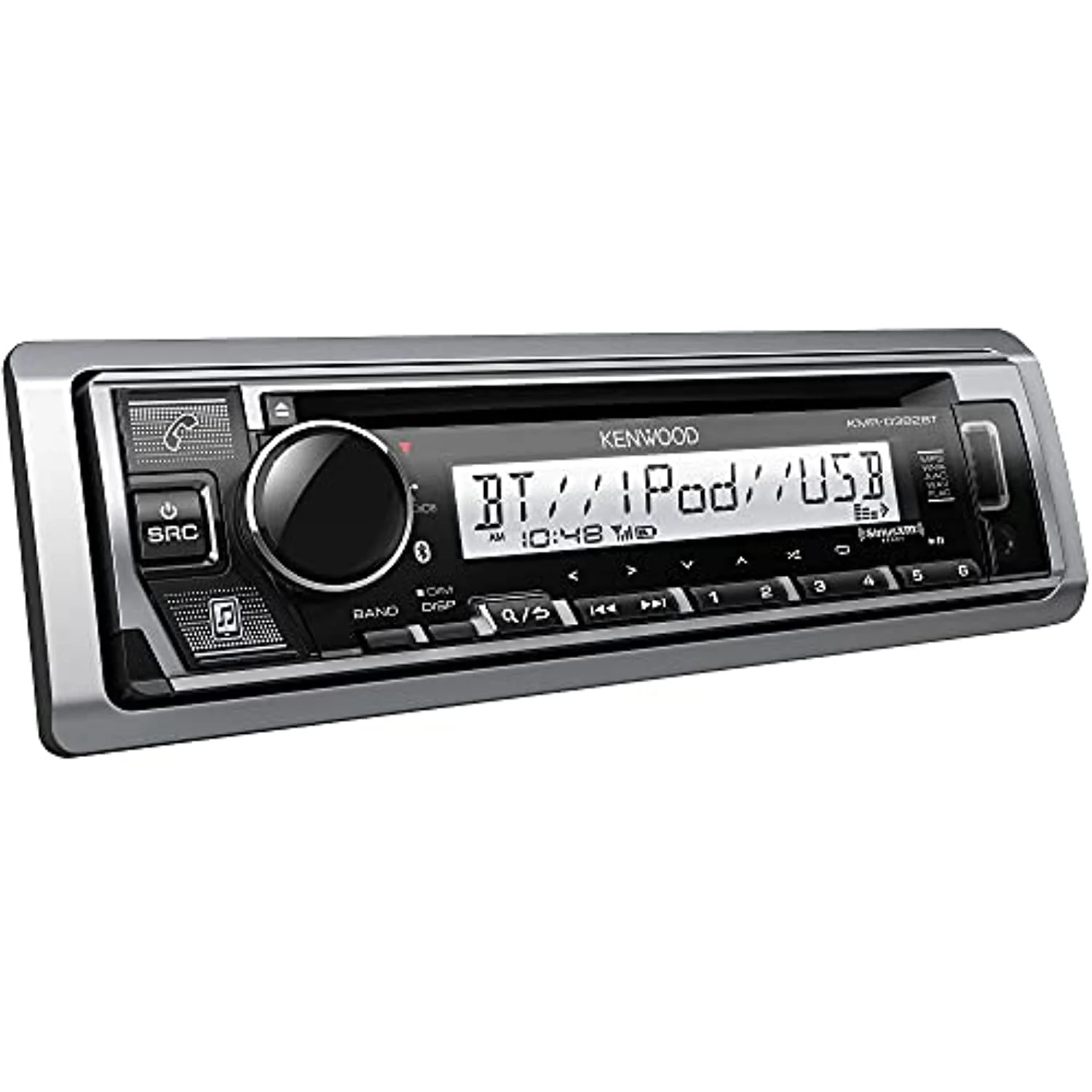 KENWOOD KMR-D382BTS Car & Marine Stereo – Single Din, Bluetooth Audio, CD USB MP3, Aux in, AM FM Radio SiriusXM Ready, Weatherproof, Multi Color Illumination