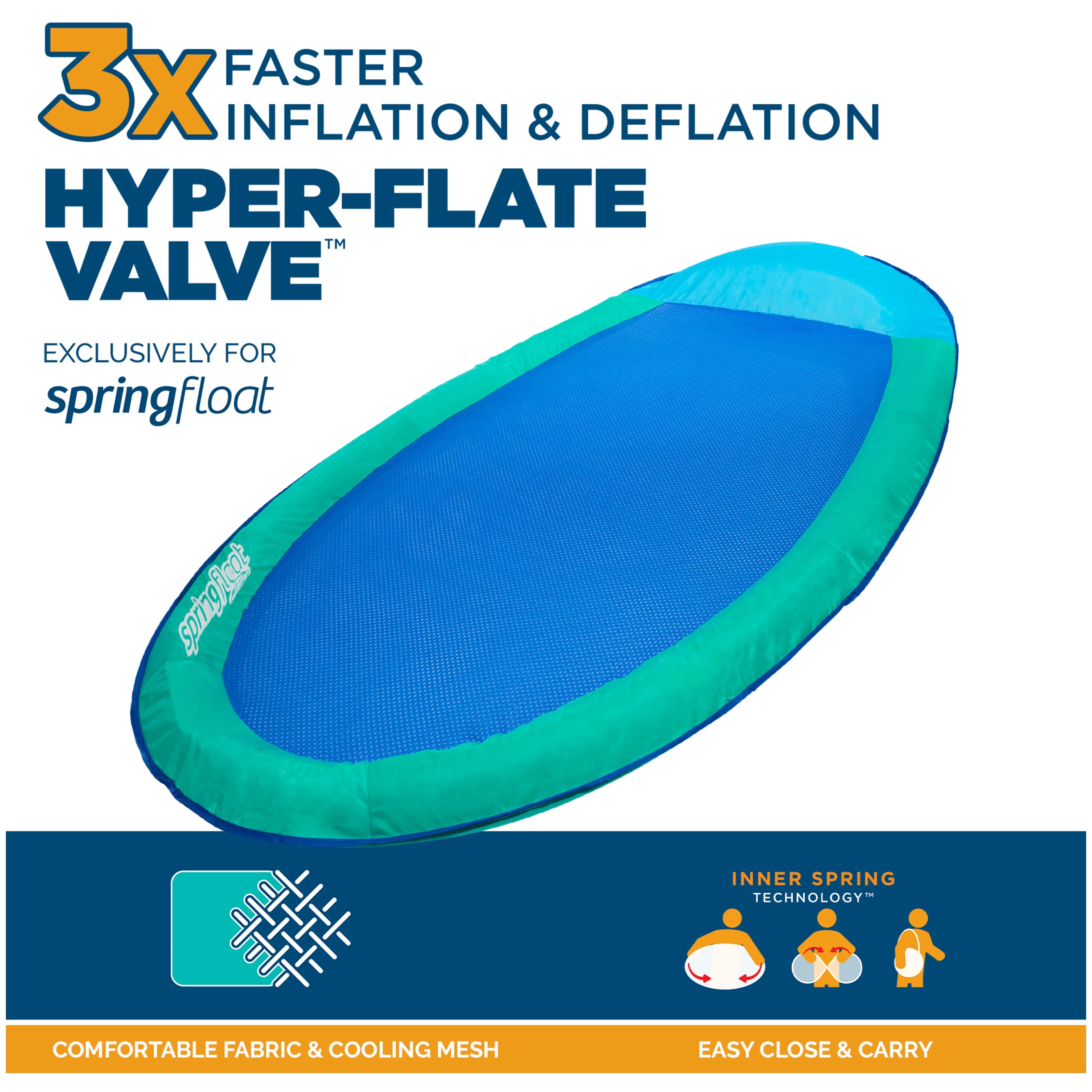 SwimWays Spring Float Inflatable Pool Lounger with Hyper-Flate Valve, Aqua