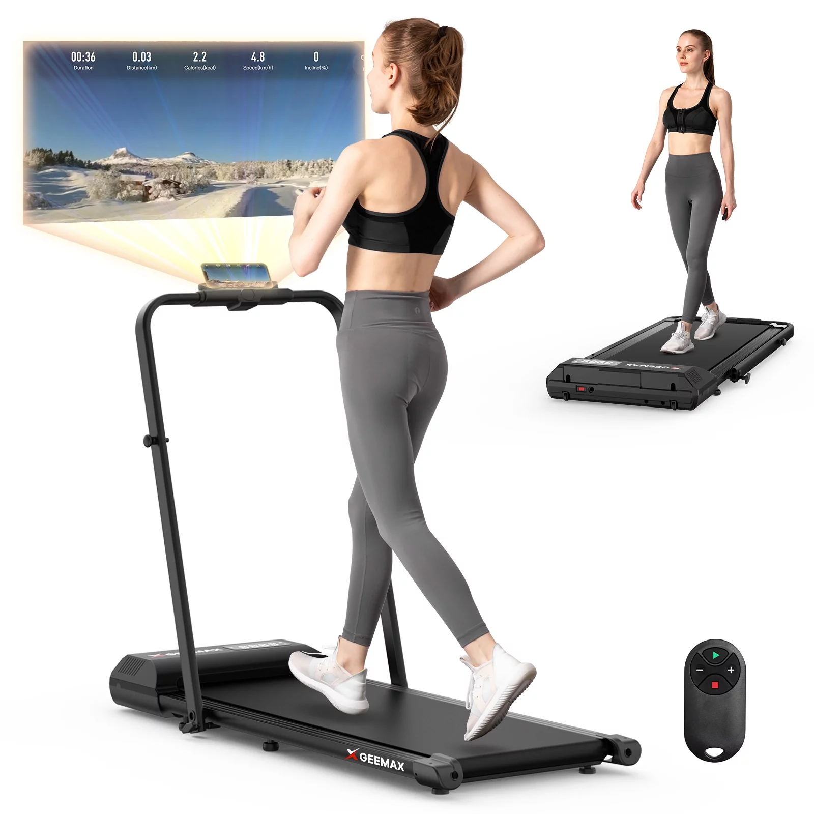 Geemax 2 in 1 Folding Treadmill, 3.0HP Under Desk Treadmill for Home, 265lbs Capacity 0.67.5MHP with APP & LCD Display, Portable Treadmill for Home, Office, Gym