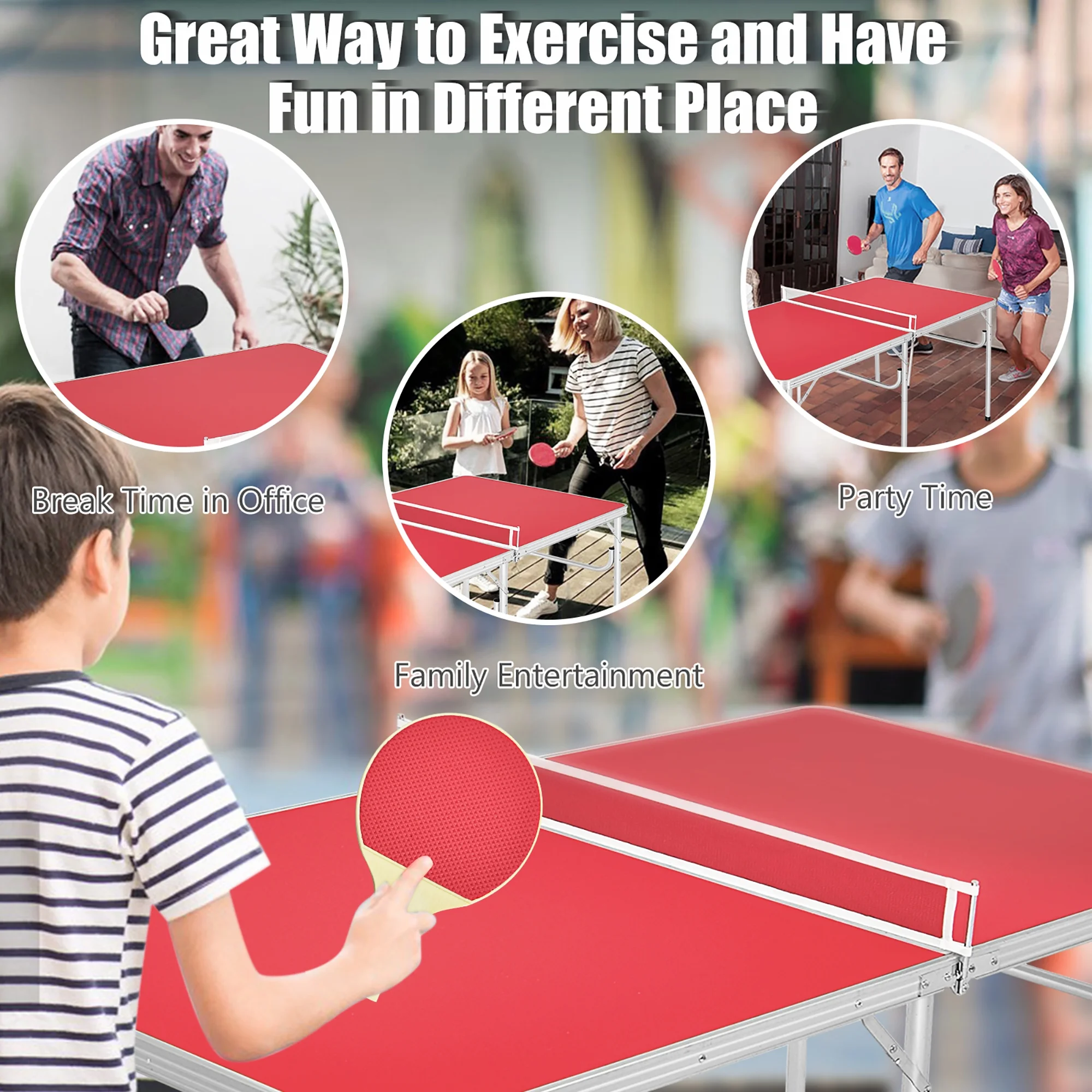 60” Portable Table Tennis Ping Pong Folding Table w/Accessories Indoor Game Red