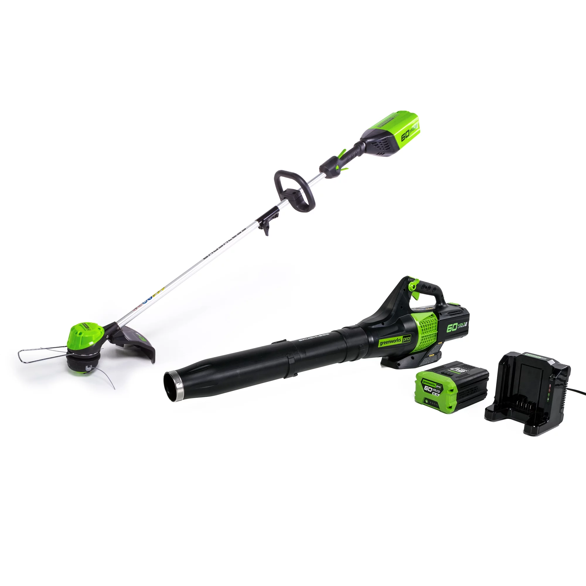 Greenworks 60V Cordless 13″ String Trimmer and 125 MPH 450 CFM Leaf Blower Combo Kit, 4Ah Battery & Charger