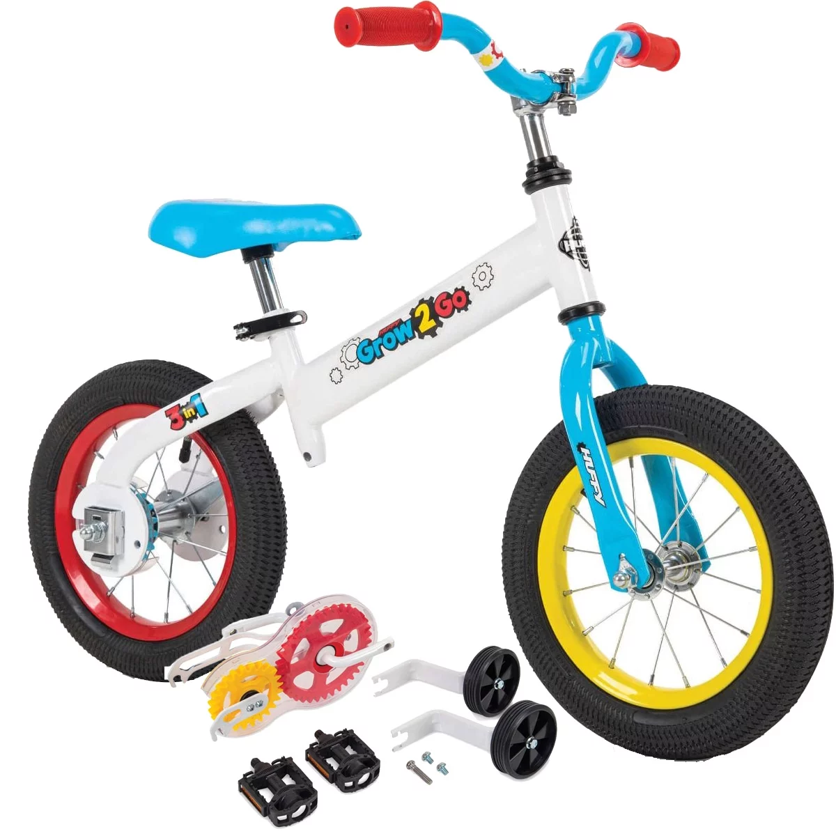 Huffy Grow 2 Go Conversion Balance to Pedal Bike (Red, Blue, and Yellow) – 22321