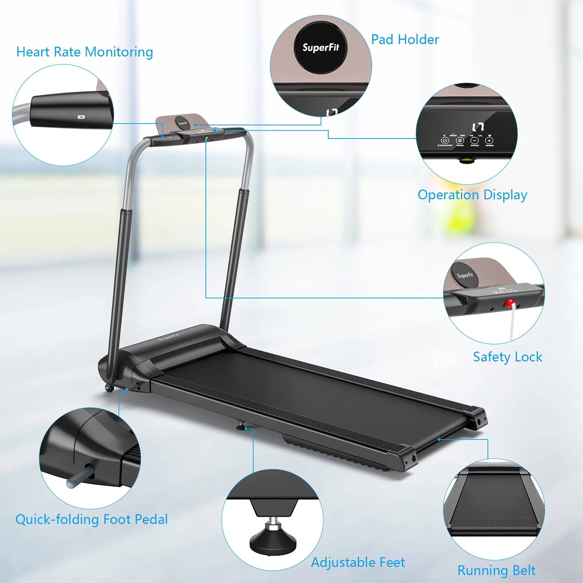 3HP Folding Treadmill Compact Walking Jogging Machine W/Touch Screen APP Control