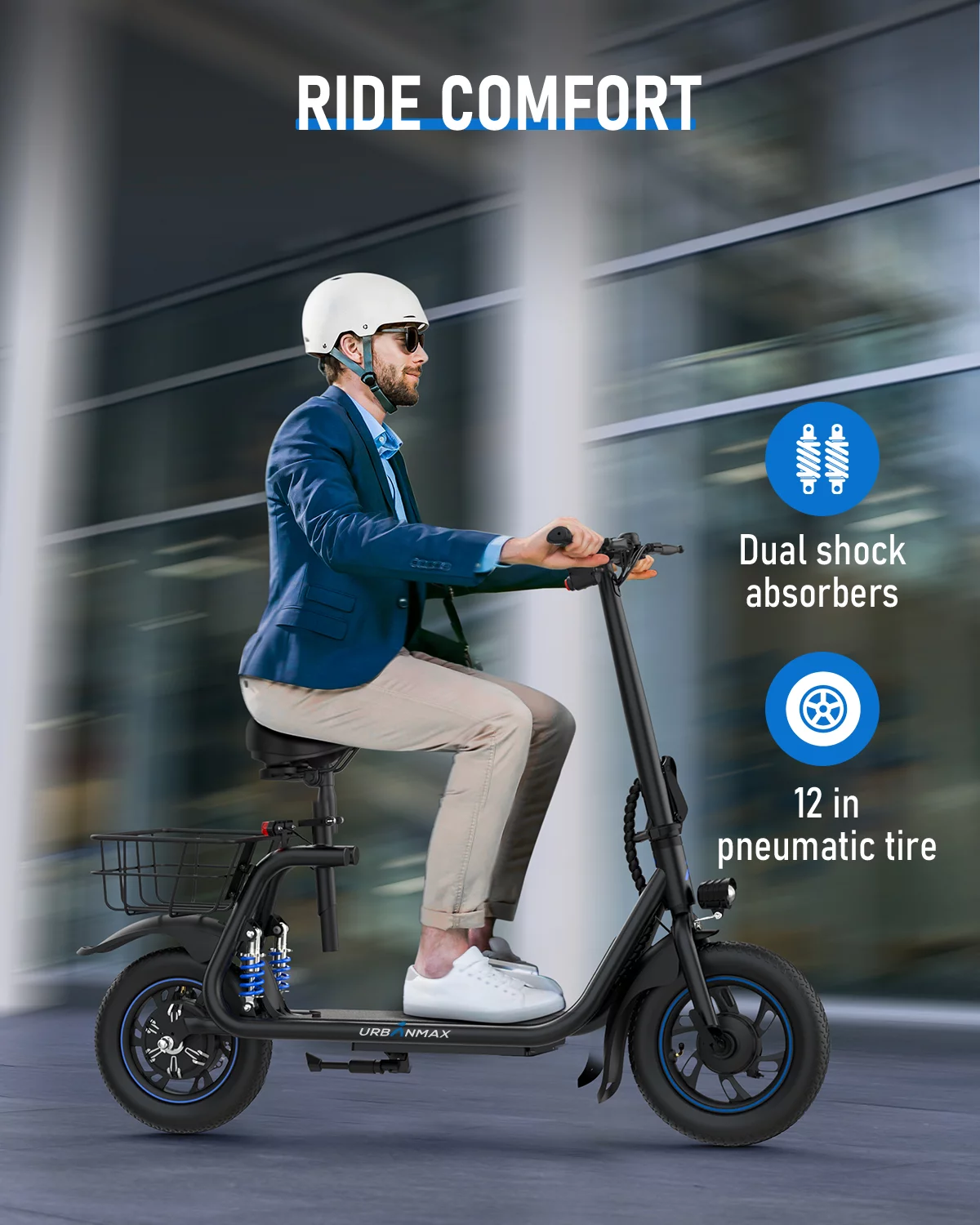 URBANMAX C1 Pro Electric Scooter Adults with Dual Shock Absorbers Up to 25 Miles 18.6MPH 450W Powerful Motor Folding Scooter Electric for Adults with Seat & Carry Basket