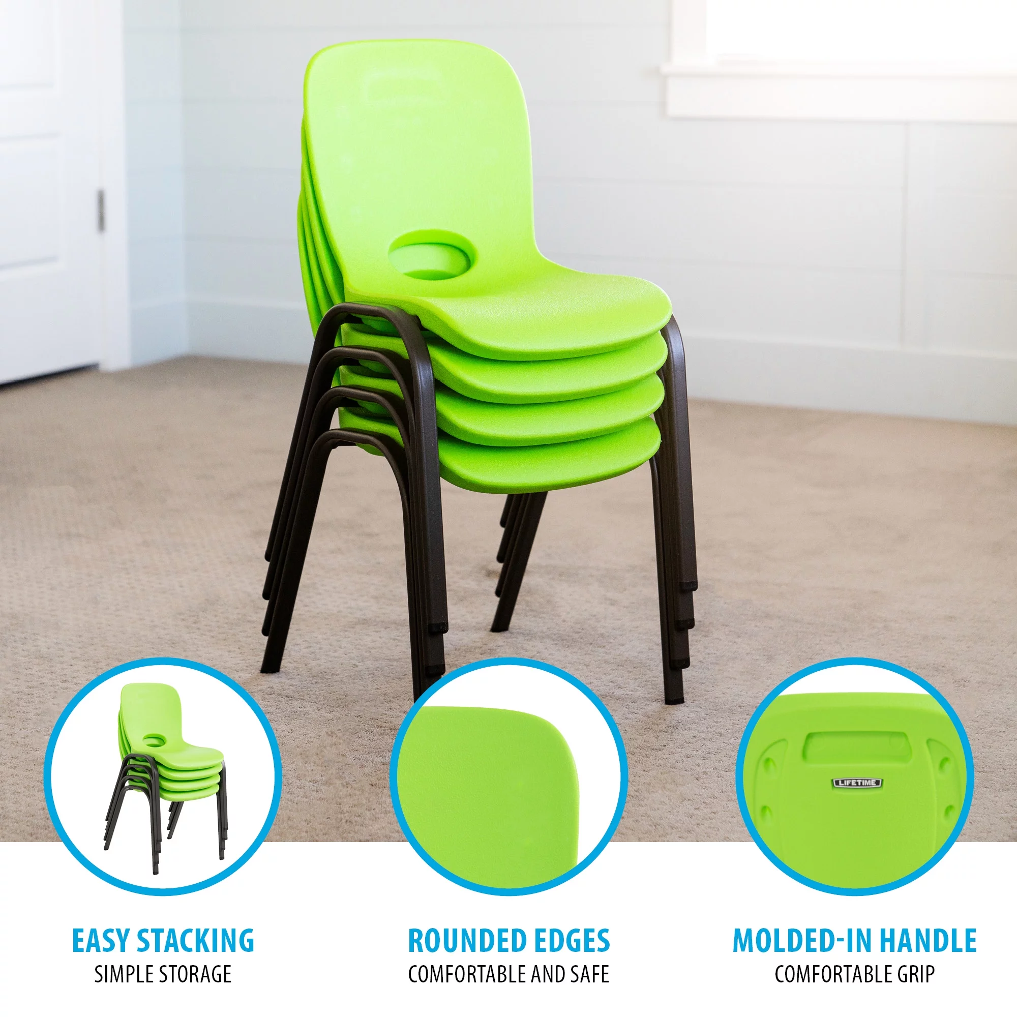 Lifetime Kids Stacking Chairs Indoor/Outdoor Lime Green, 4 Pack (80473)