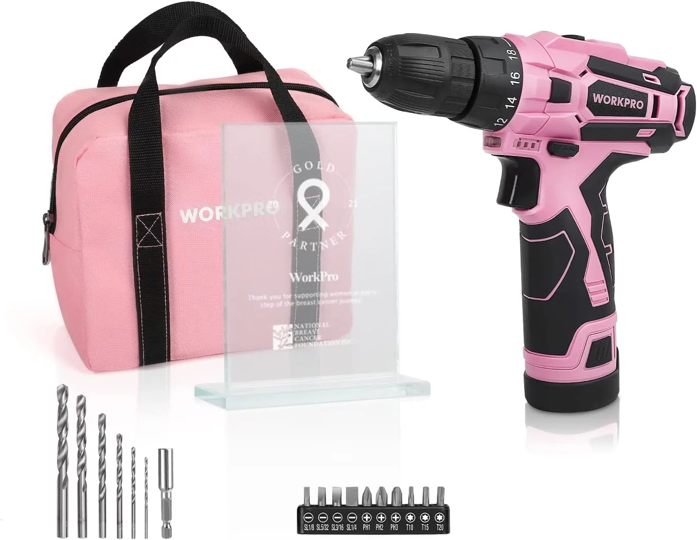 WORKPRO Cordless Drill Driver Kit, 12V Electric Screwdriver Driver Tool Kit for Women, 3/8″ Keyless Chuck, Charger and Storage Bag Included