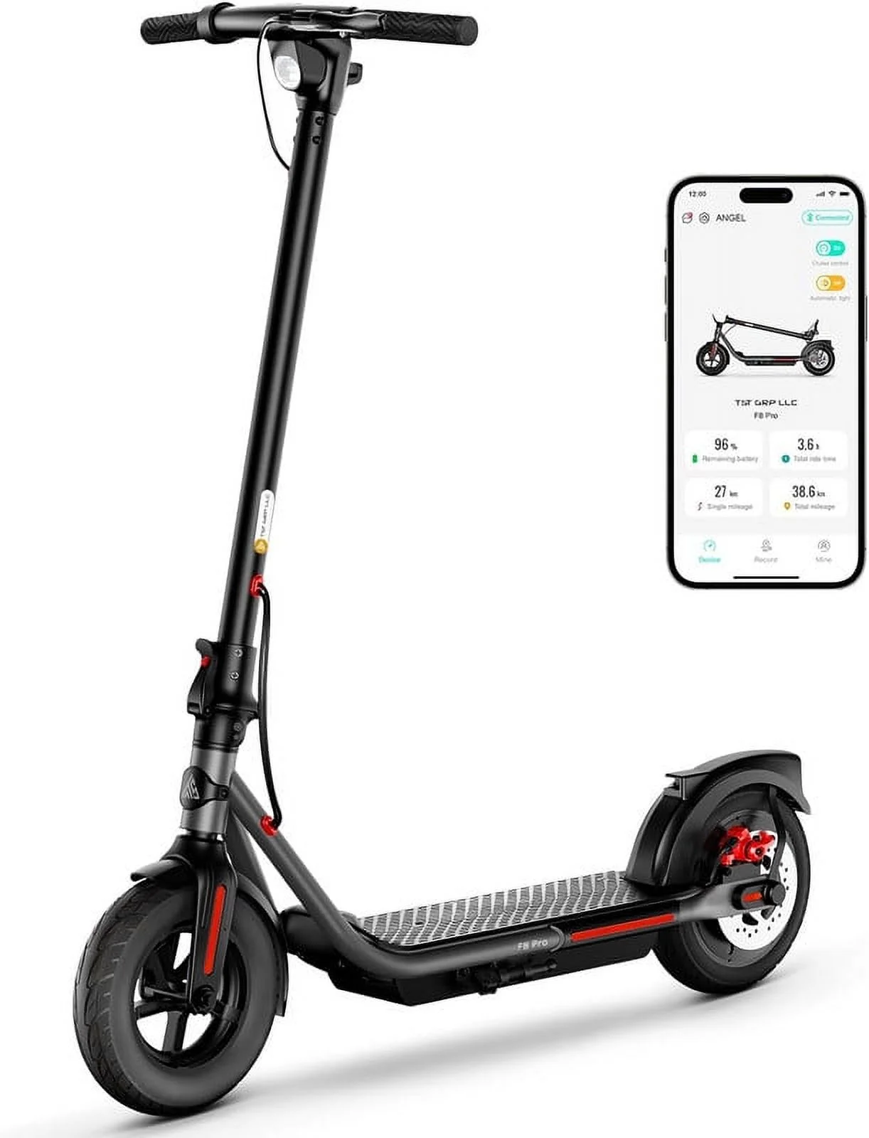 TST Adults Electric Scooter, 500W Motor up to 19 MPH and 20 Miles Long-Range, 10″ Solid Tires Foldable Electric Kick Scooter with Dual Braking System and App Control