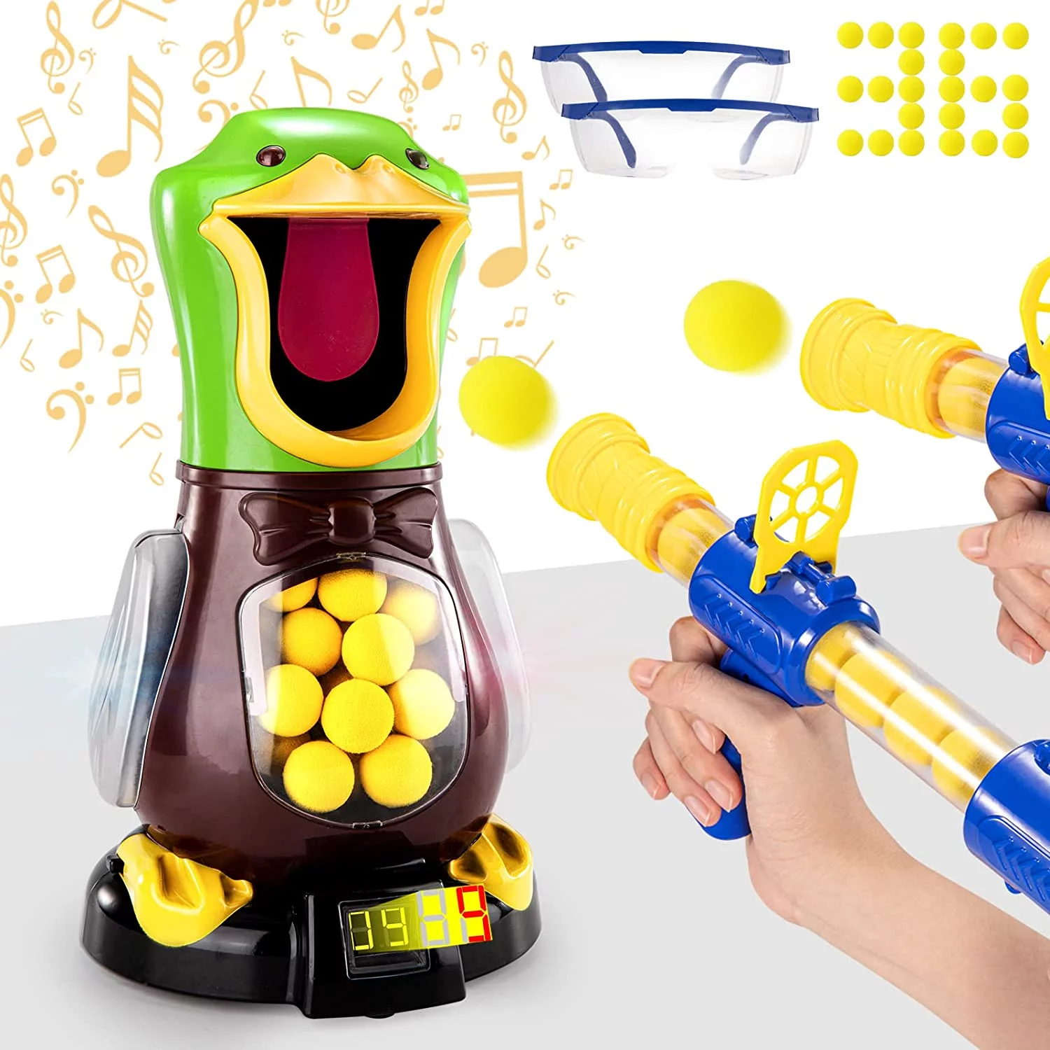 Duck Shooting Toys for Kids 3-5 Years, Toy Popper Gun with Electric Movable Target, Interactive Competition Game Gift for Boys and Girls