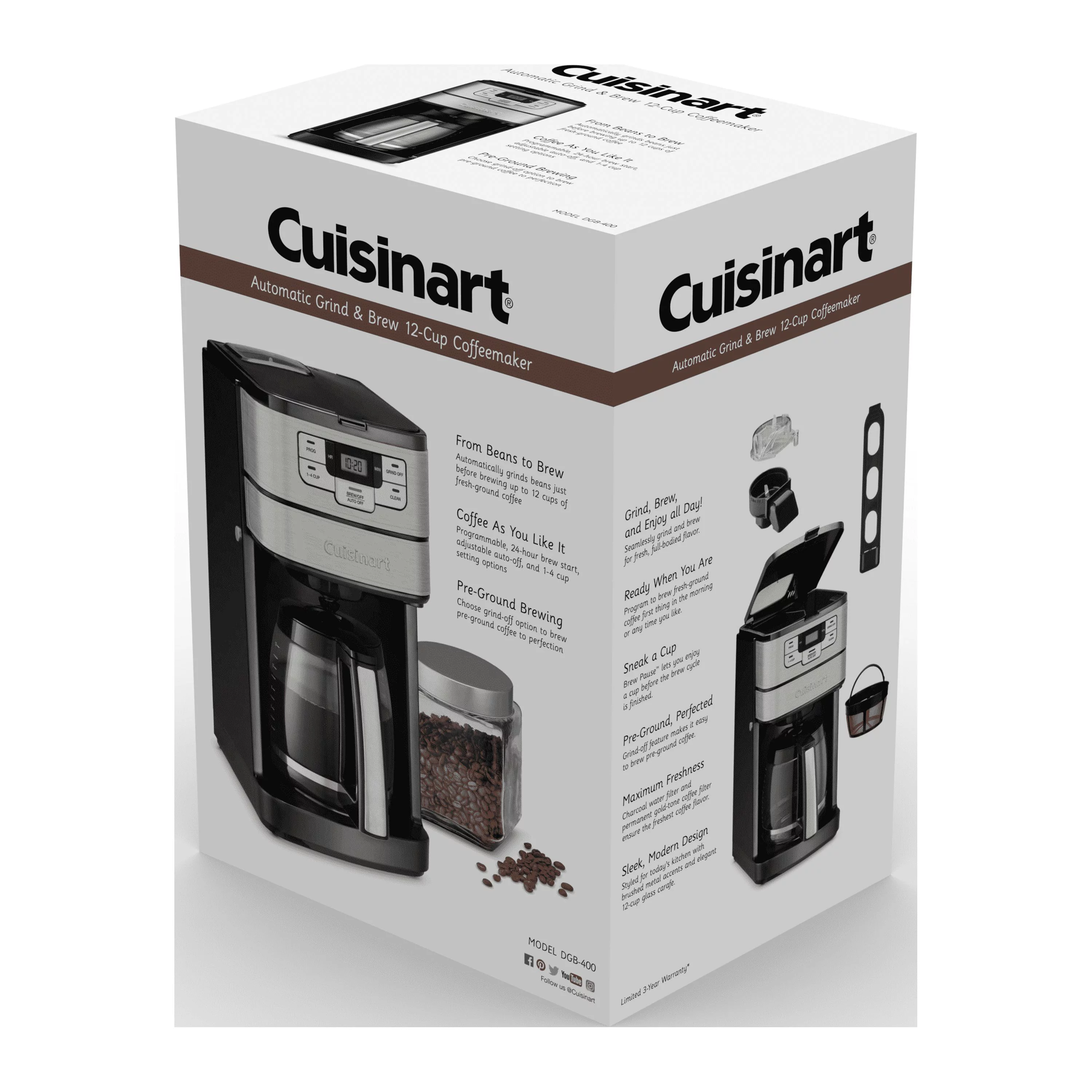 Cuisinart 12 Cup Automatic Grind & Brew Coffeemaker, Black, DGB-400WM