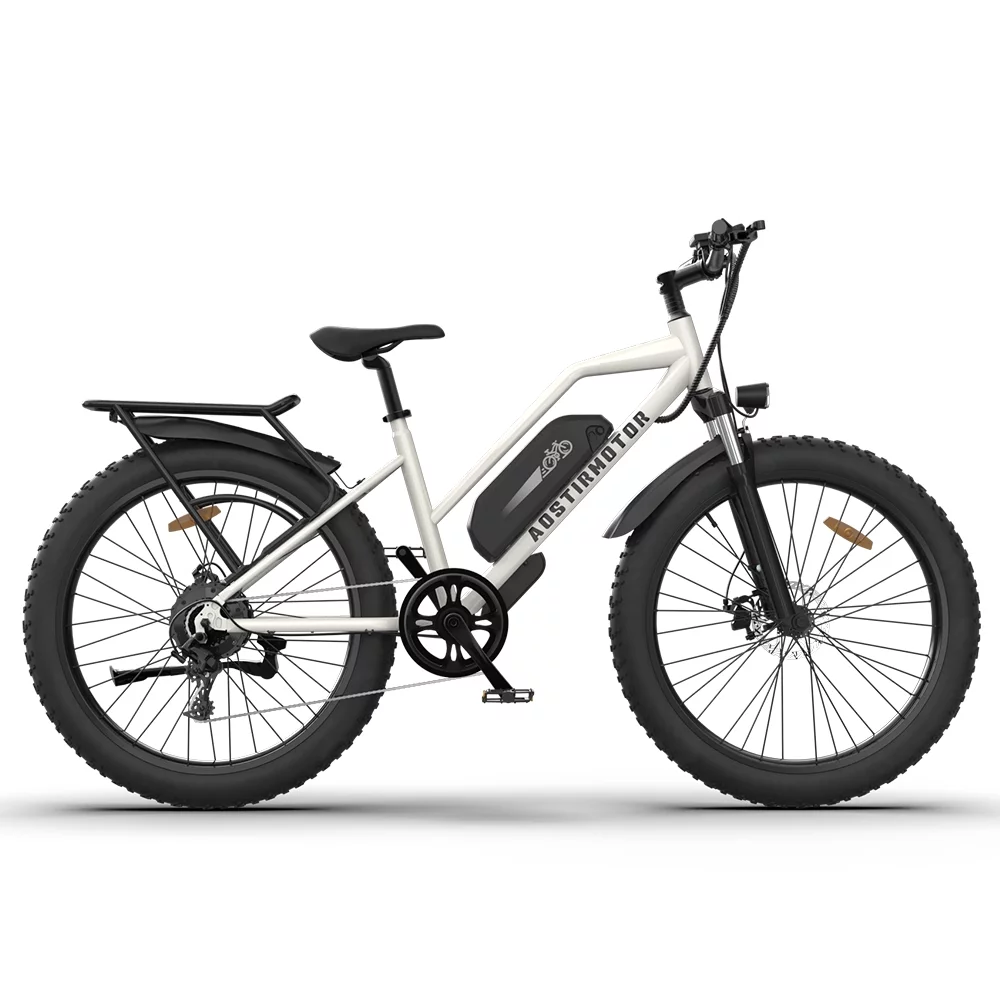 CLEARANCE! 26″ 750W Electric Bike Fat Tire P7 48V 13AH Removable Lithium Battery for Adults Girls with Detachable Rear Rack Fender(White)