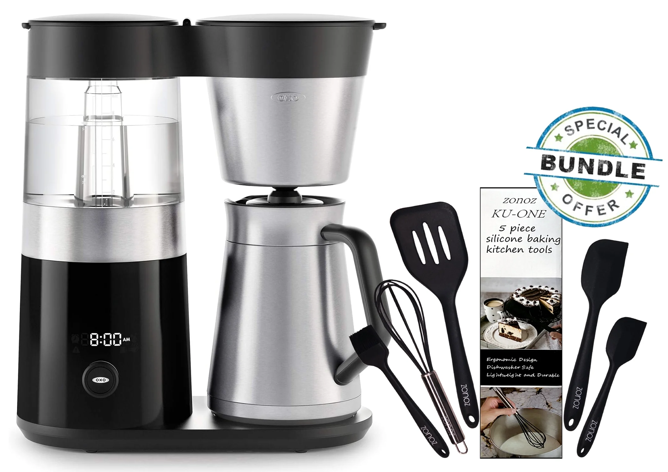 OXO Brew 9 Cup Stainless Steel Coffee Maker & Zonoz Kitchen Tool Bundle