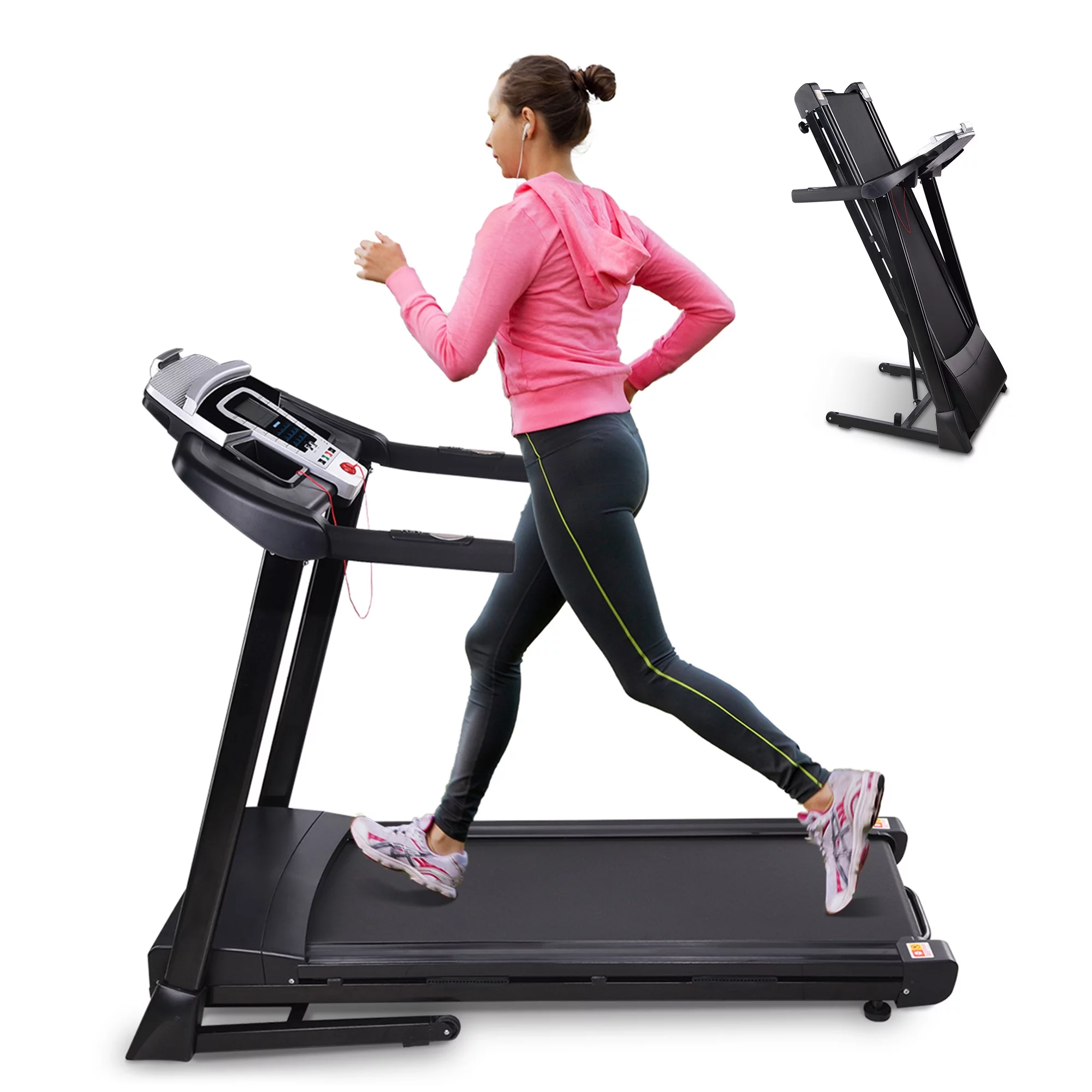 Yescom Folding Treadmill with LCD Display Speaker Running Walking Treadmill for Home Office Exercise