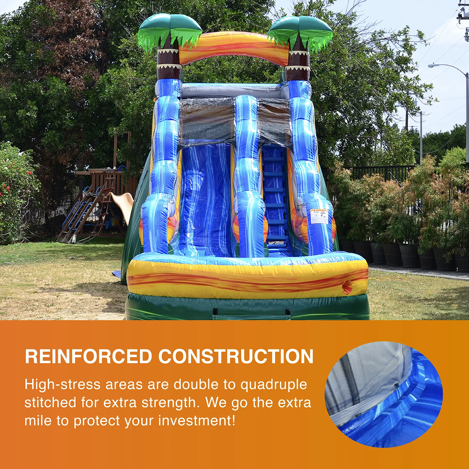 JumpOrange Cali Palms Outdoor Commercial Grade Inflatable Bounce House Water Slide with Splash Pool and Blower for Kids and Adults